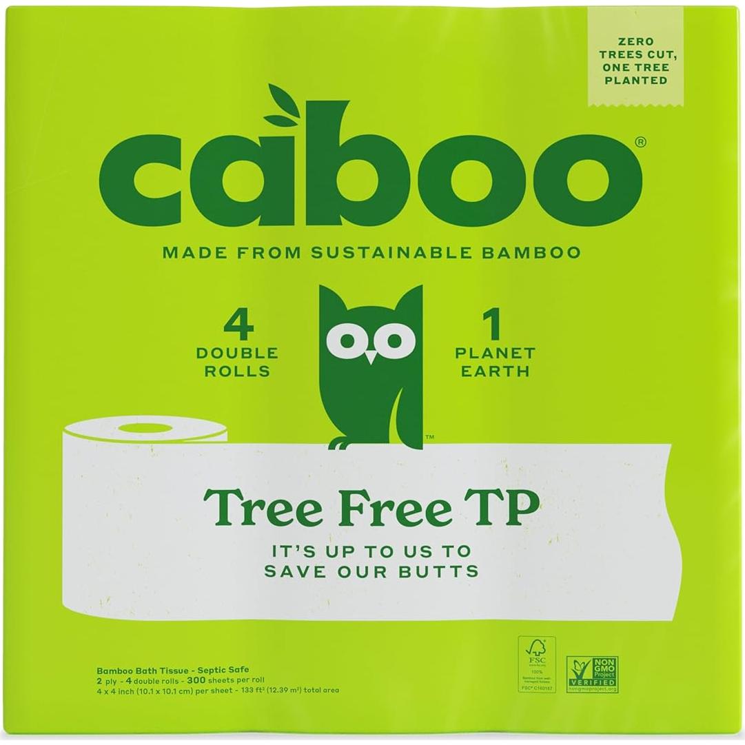 Papel Higiénico Caboo Libre de Árboles 4 Rollos Dobles 300 Hojas