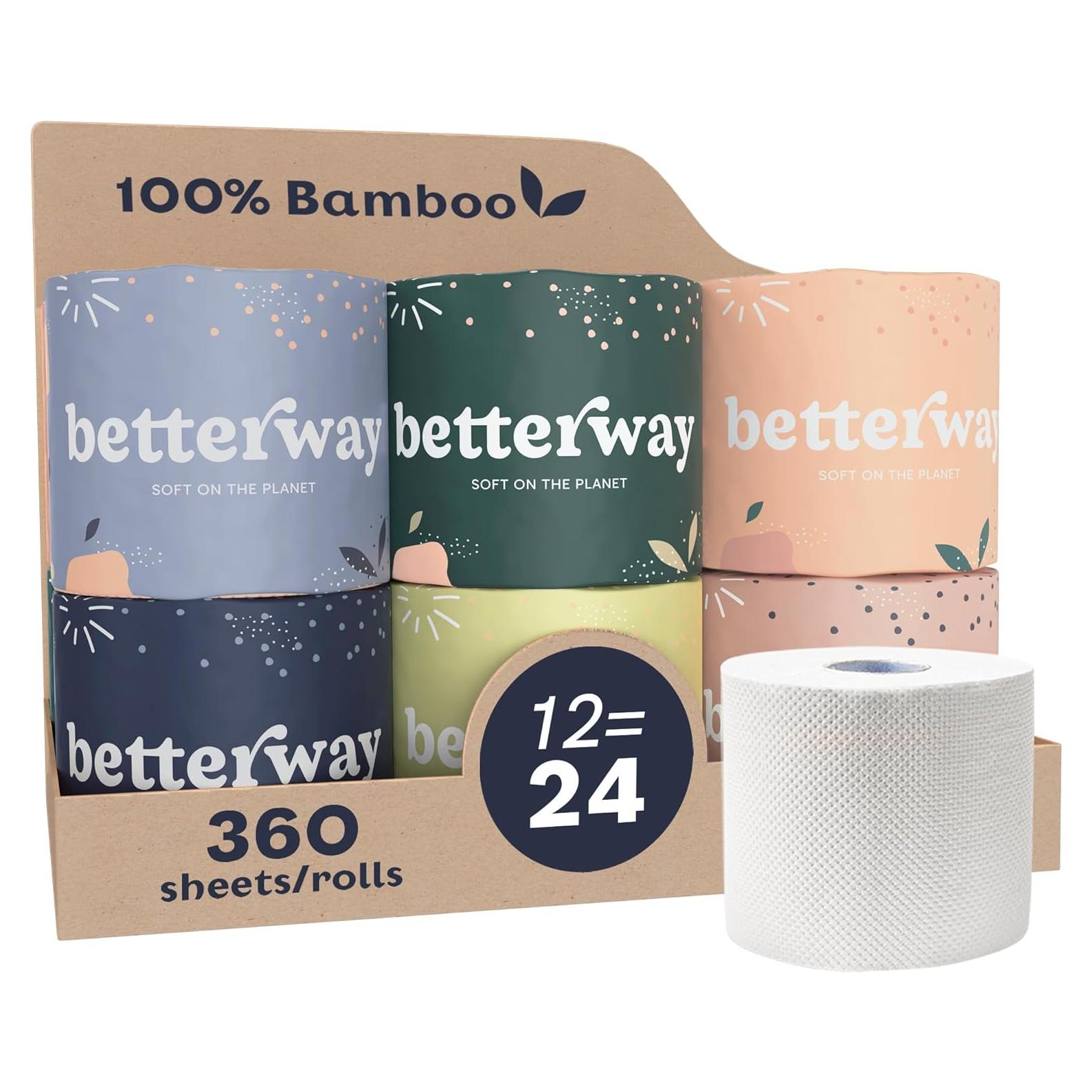 Papel Higiénico de Bambú Betterway 3 Capas 12 Rollos 360 Hojas