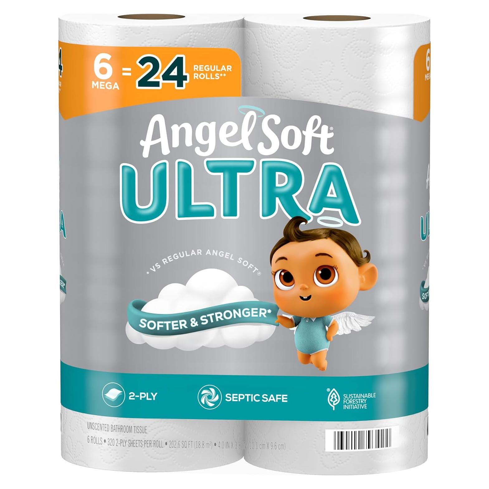 Papel Higiénico Ultra Angel Soft 6 Rollos Mega 320 Hojas 2 Capas