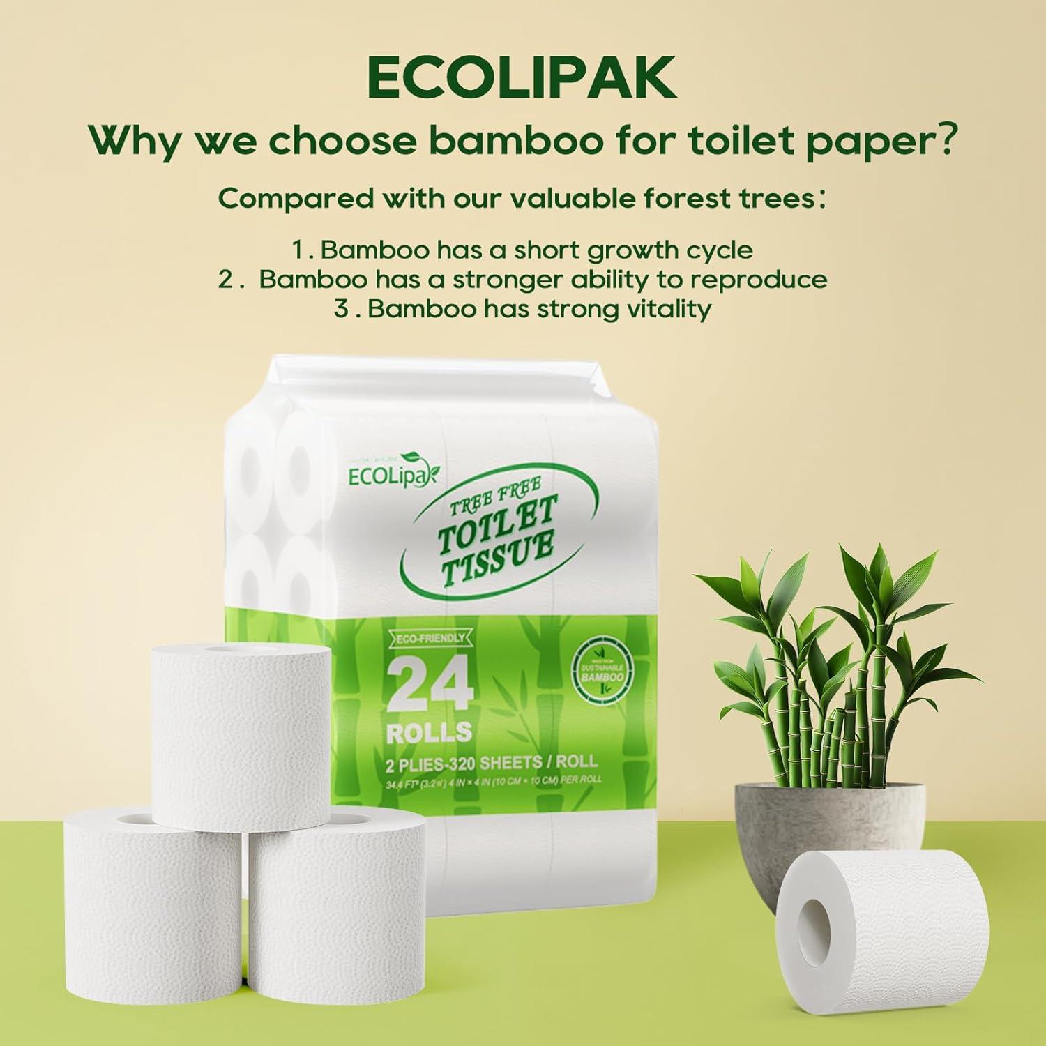 Papel Higiénico Ecológico ECOLipak de Bambú 24 Rollos 320 Hojas