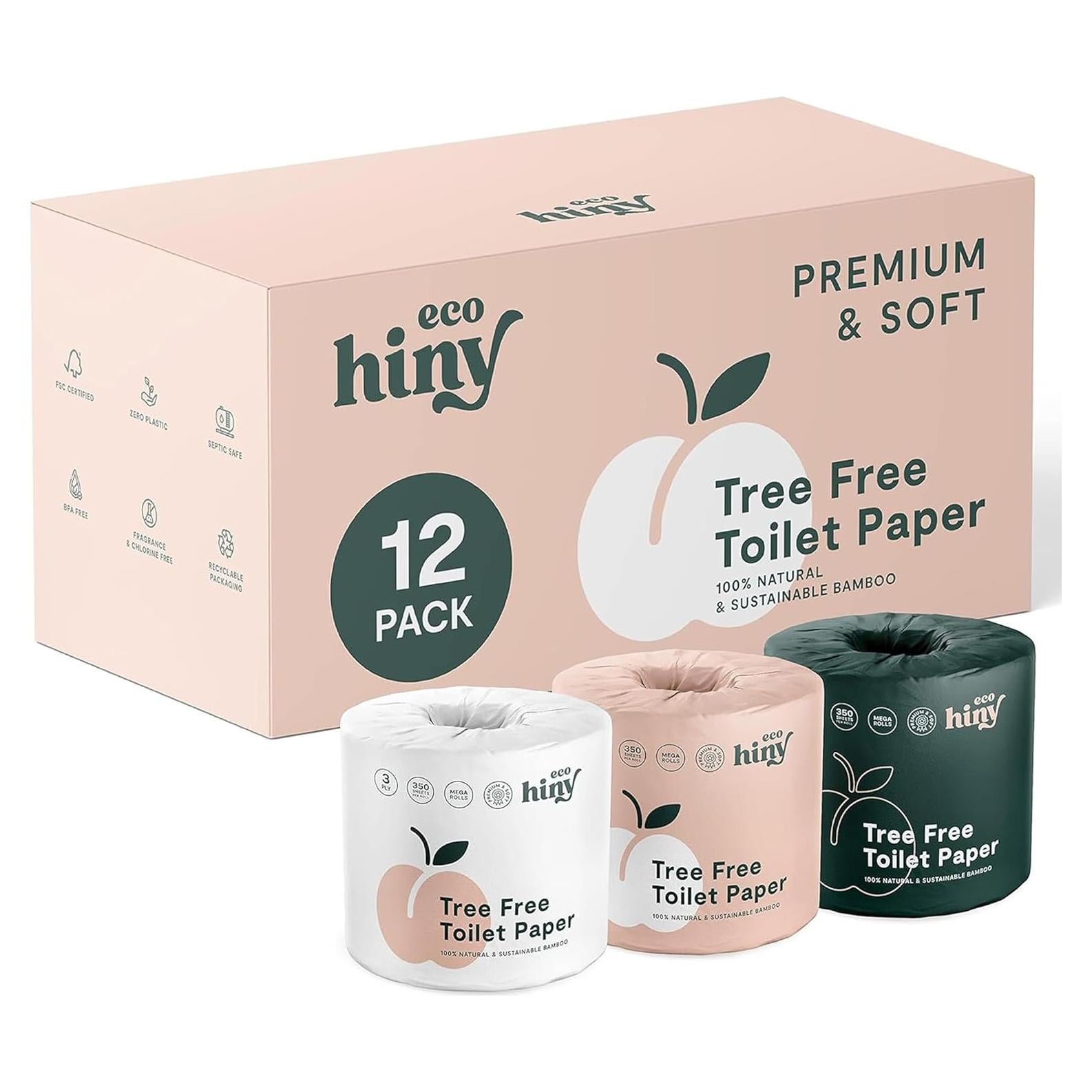 Papel Higiénico de Bambú ecoHiny | 12 Rollos Mega 3 Capas 350 Hojas