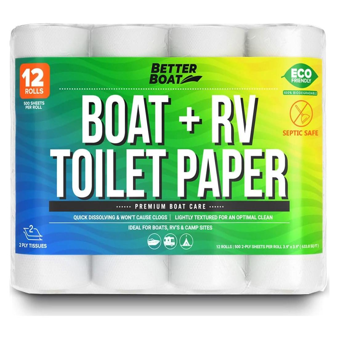 Papel Higiénico Biodegradable 2 Capas para Barcos y RV - 12 Rollos
