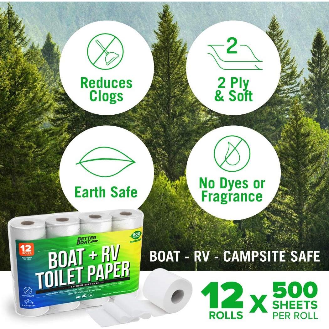 Papel Higiénico Biodegradable 2 Capas para Barcos y RV - 12 Rollos