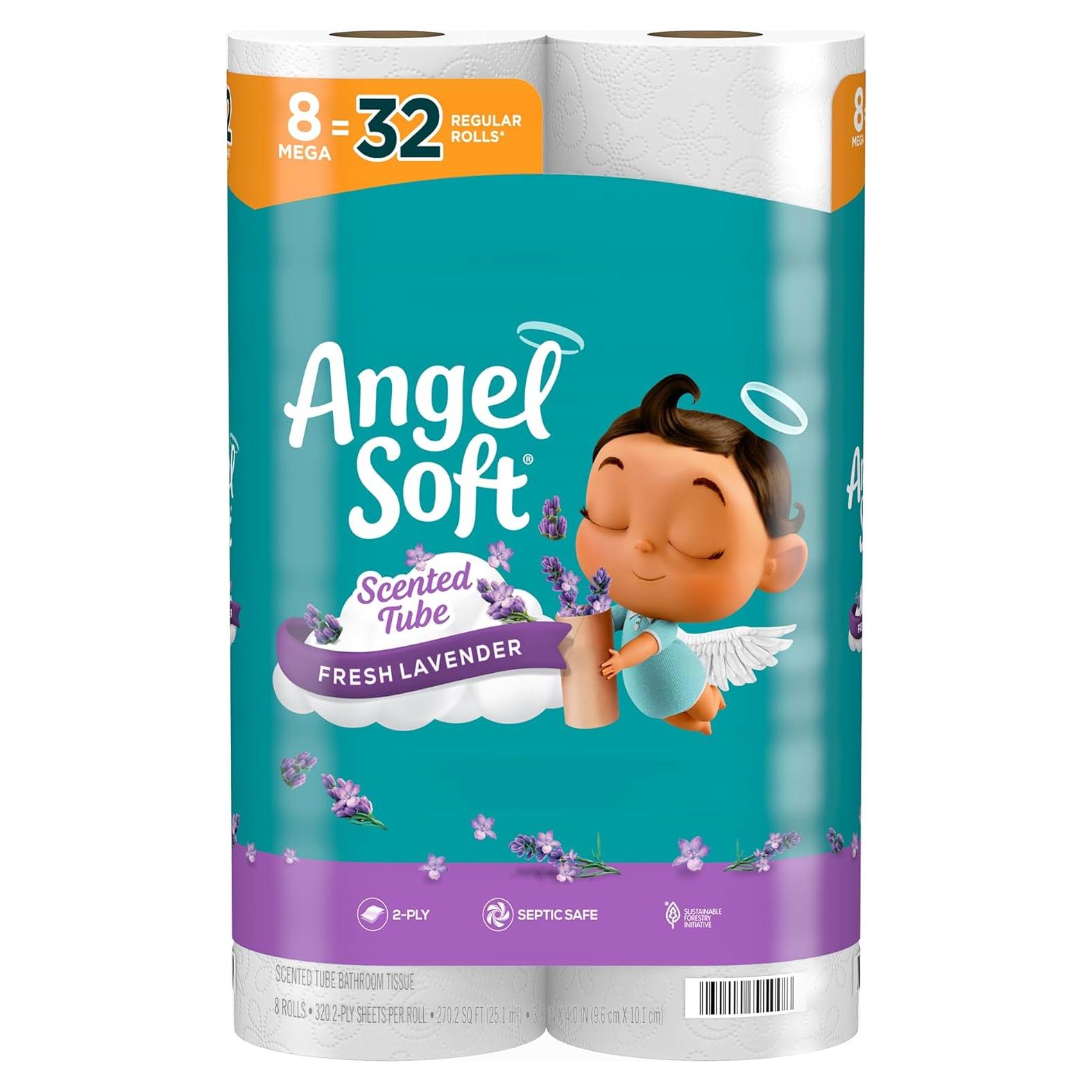 Papel Higiénico Angel Soft Mega Roll Aromatizado Lavanda 8 Rollos
