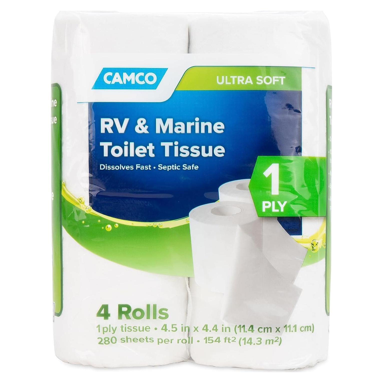 Papel Higiénico Camco para RV y Marina - 4 Rollos 280 Hojas