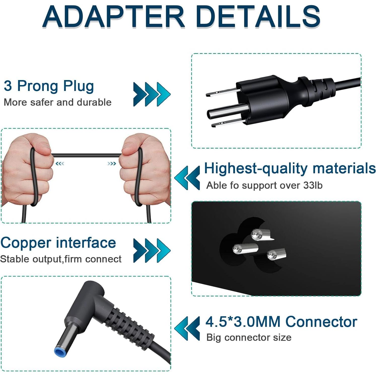 Cargador AC 65W para HP Probook y Elitebook con Punta Azul