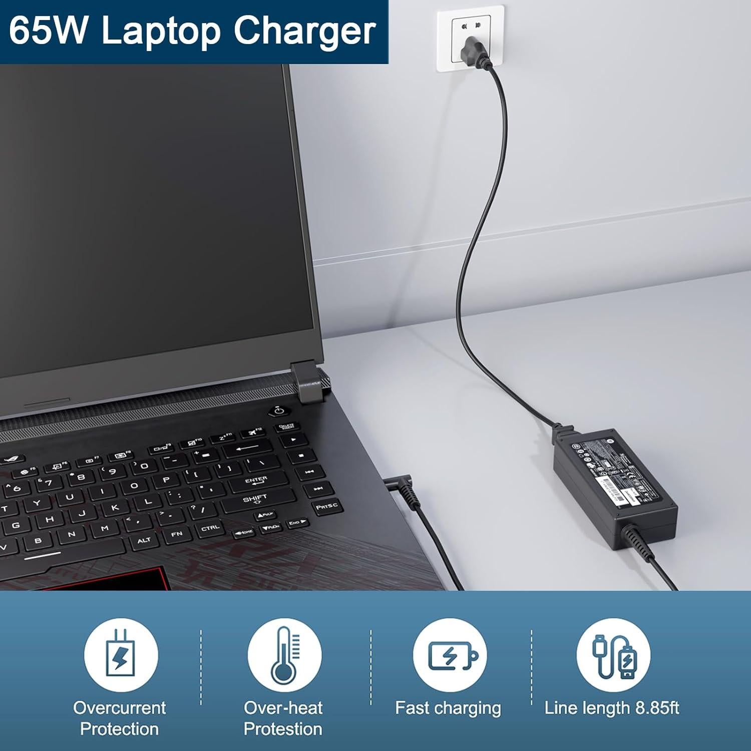 Cargador AC 65W para HP Probook y Elitebook con Punta Azul