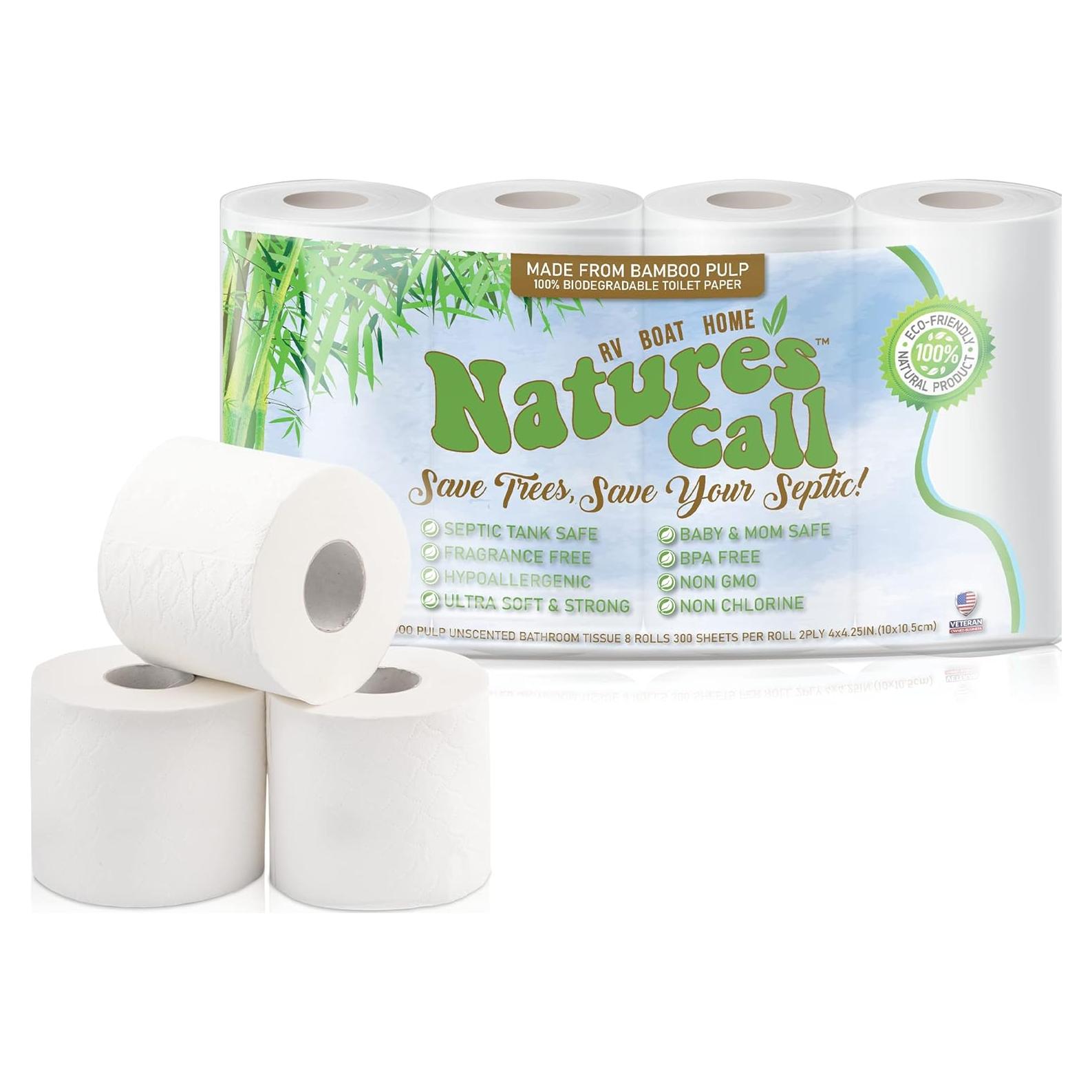 Papel Higiénico 100% Bambú Nature's Call - 8 Rollos 300 Hojas