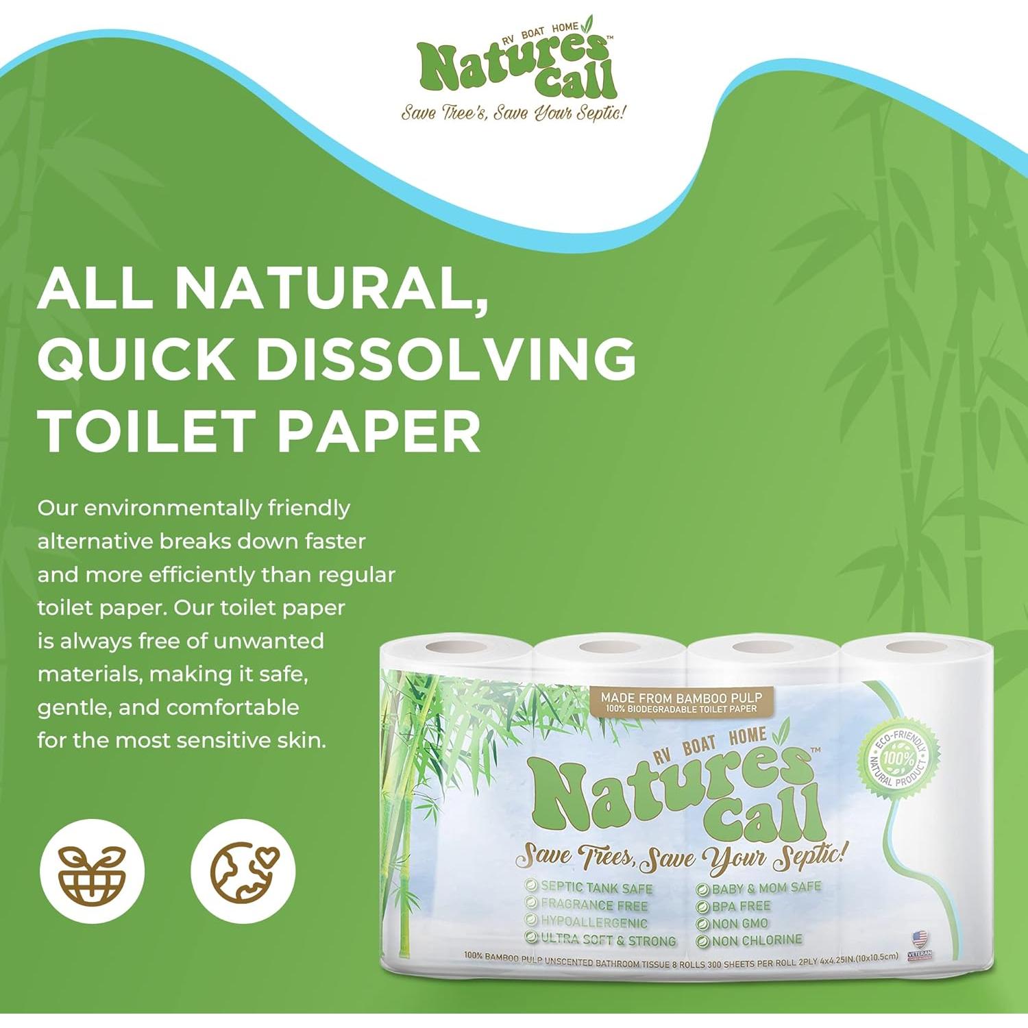 Papel Higiénico 100% Bambú Nature's Call - 8 Rollos 300 Hojas