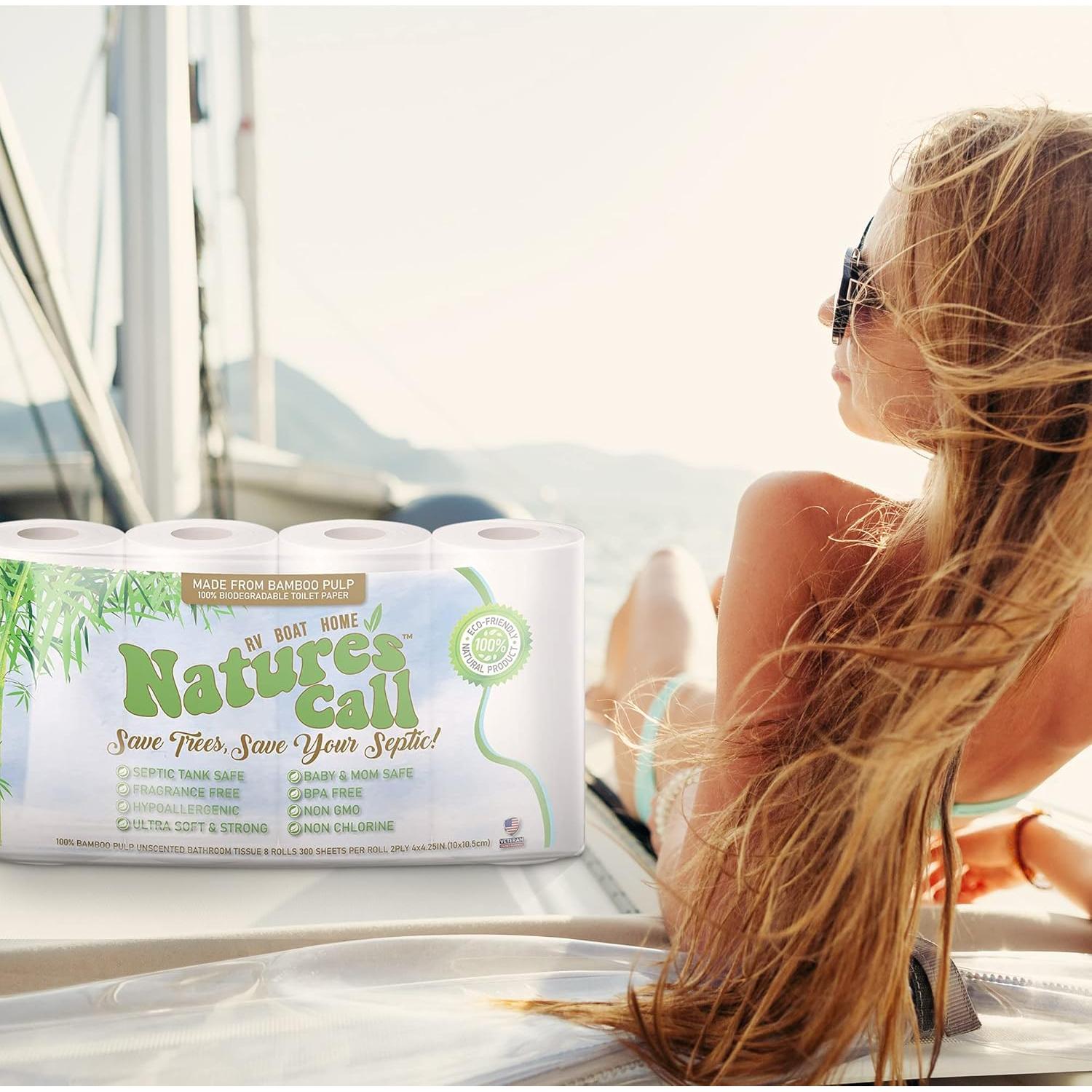 Papel Higiénico 100% Bambú Nature's Call - 8 Rollos 300 Hojas