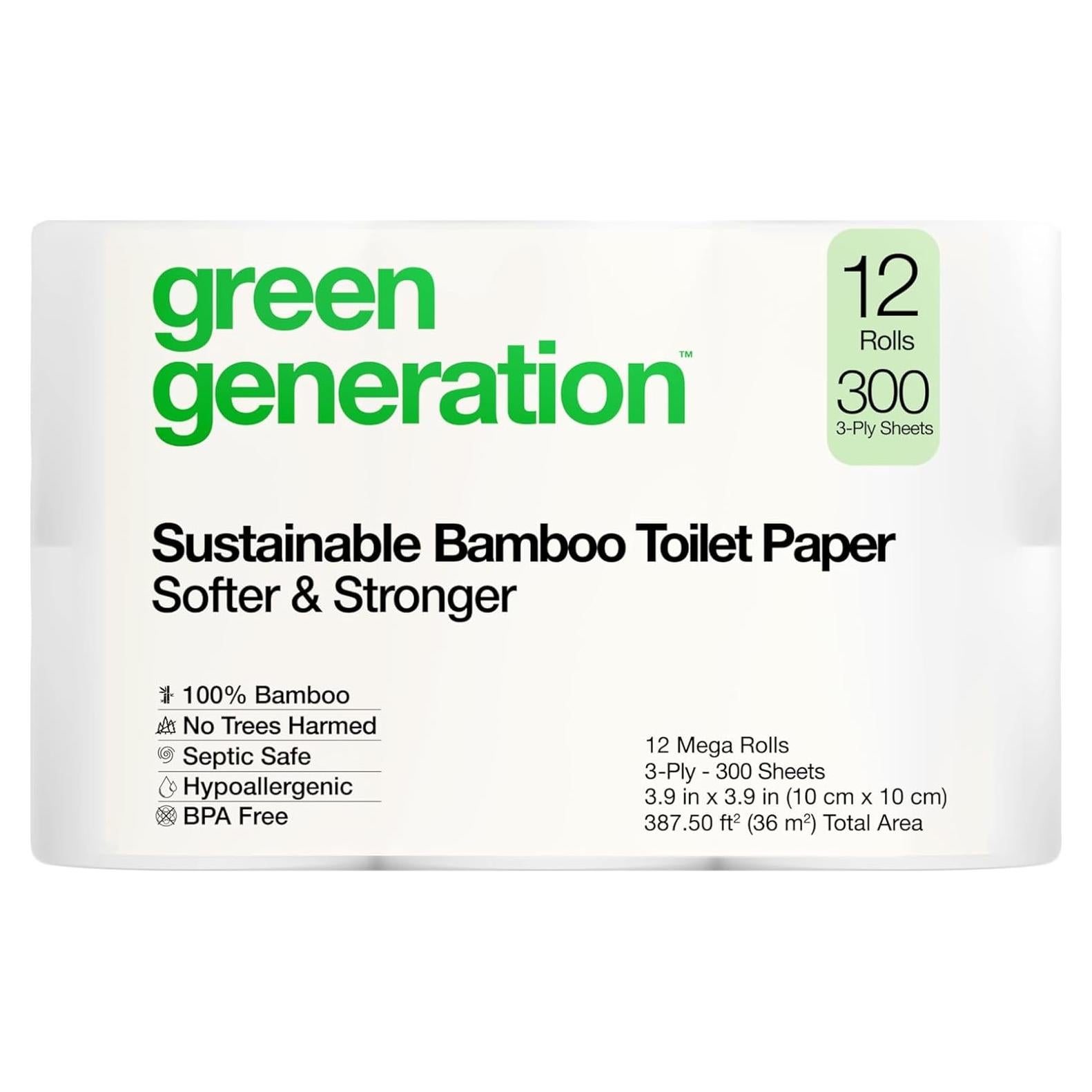 Papel Higiénico de Bambú Green Generation 12 Rollos 300 Hojas