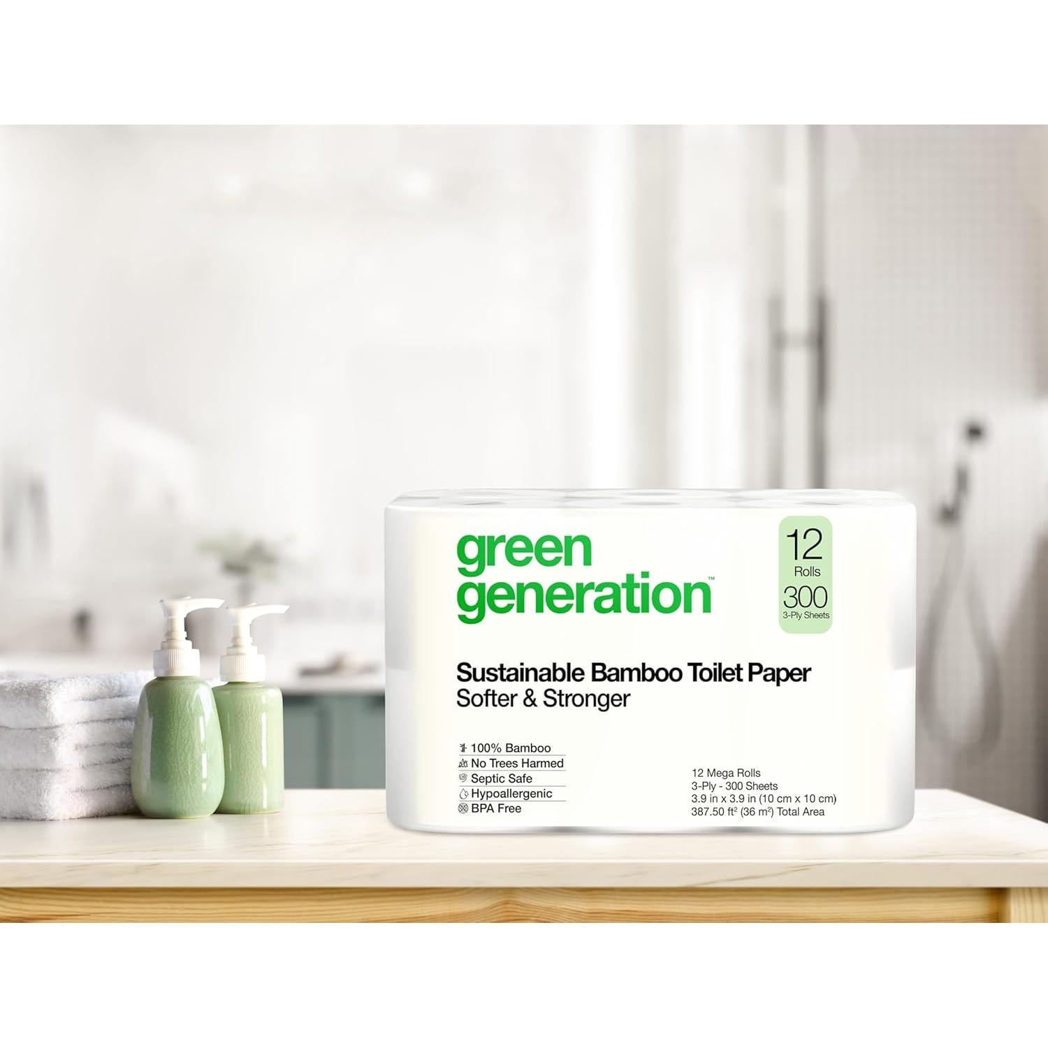 Papel Higiénico de Bambú Green Generation 12 Rollos 300 Hojas