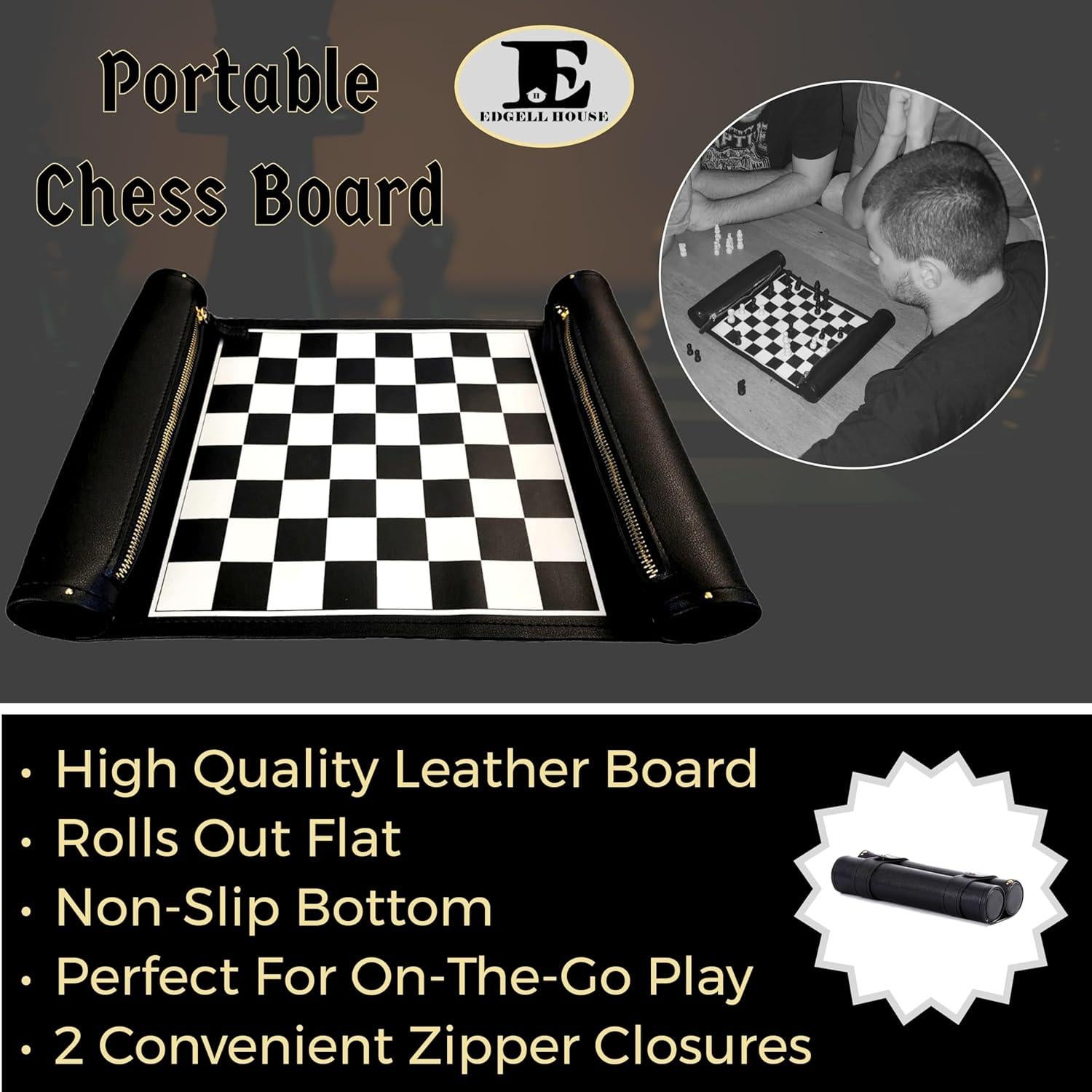 Juego de Ajedrez Portátil Edgell House con Temporizador y Piezas de Madera