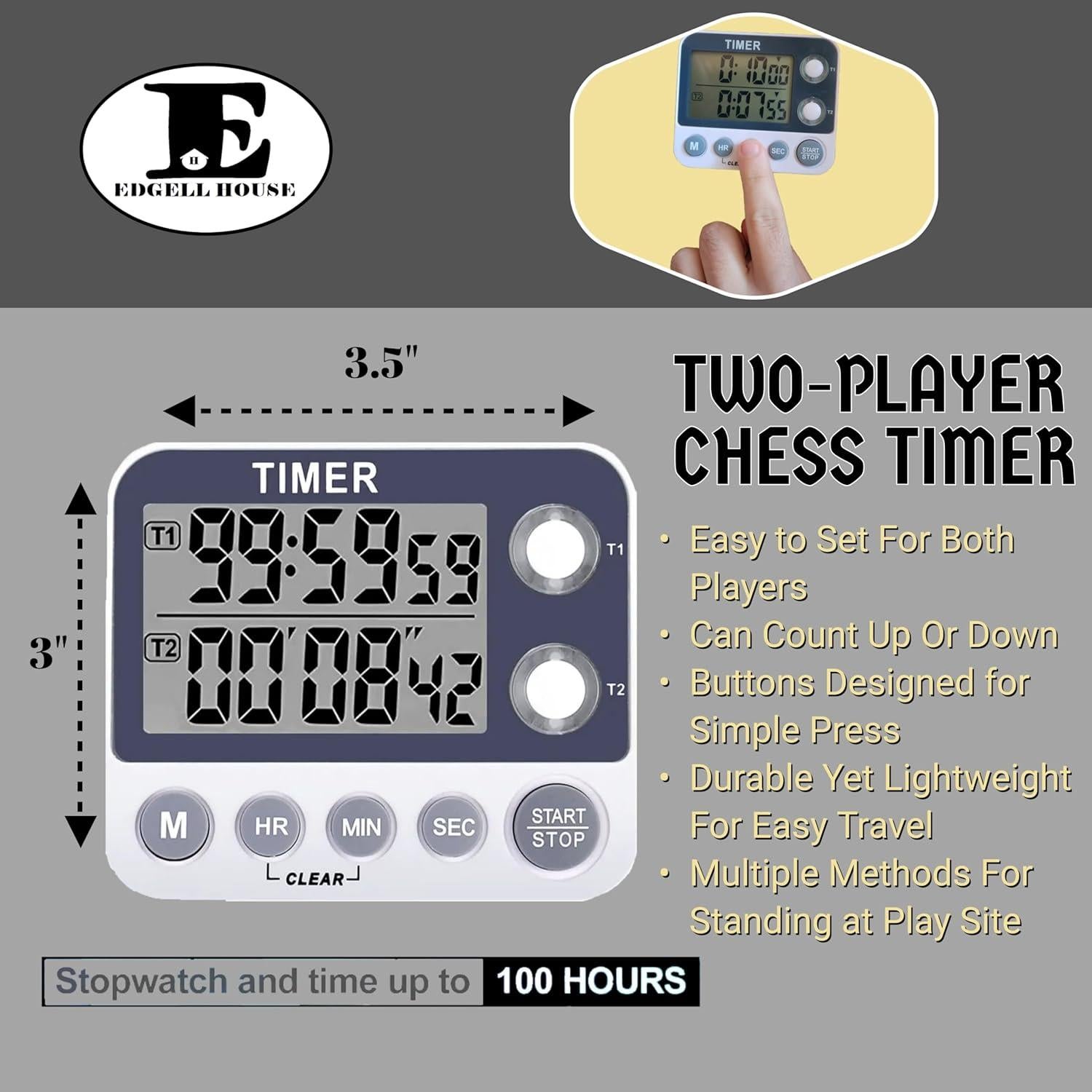 Juego de Ajedrez Portátil Edgell House con Temporizador y Piezas de Madera