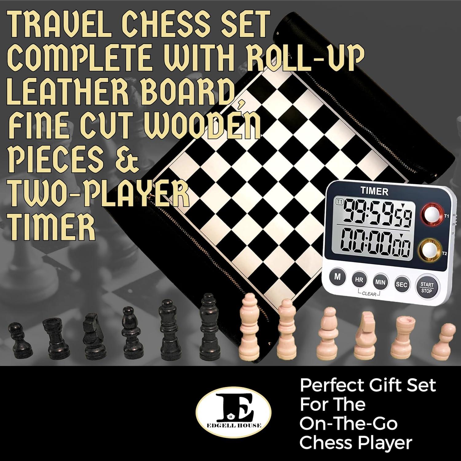 Juego de Ajedrez Portátil Edgell House con Temporizador y Piezas de Madera