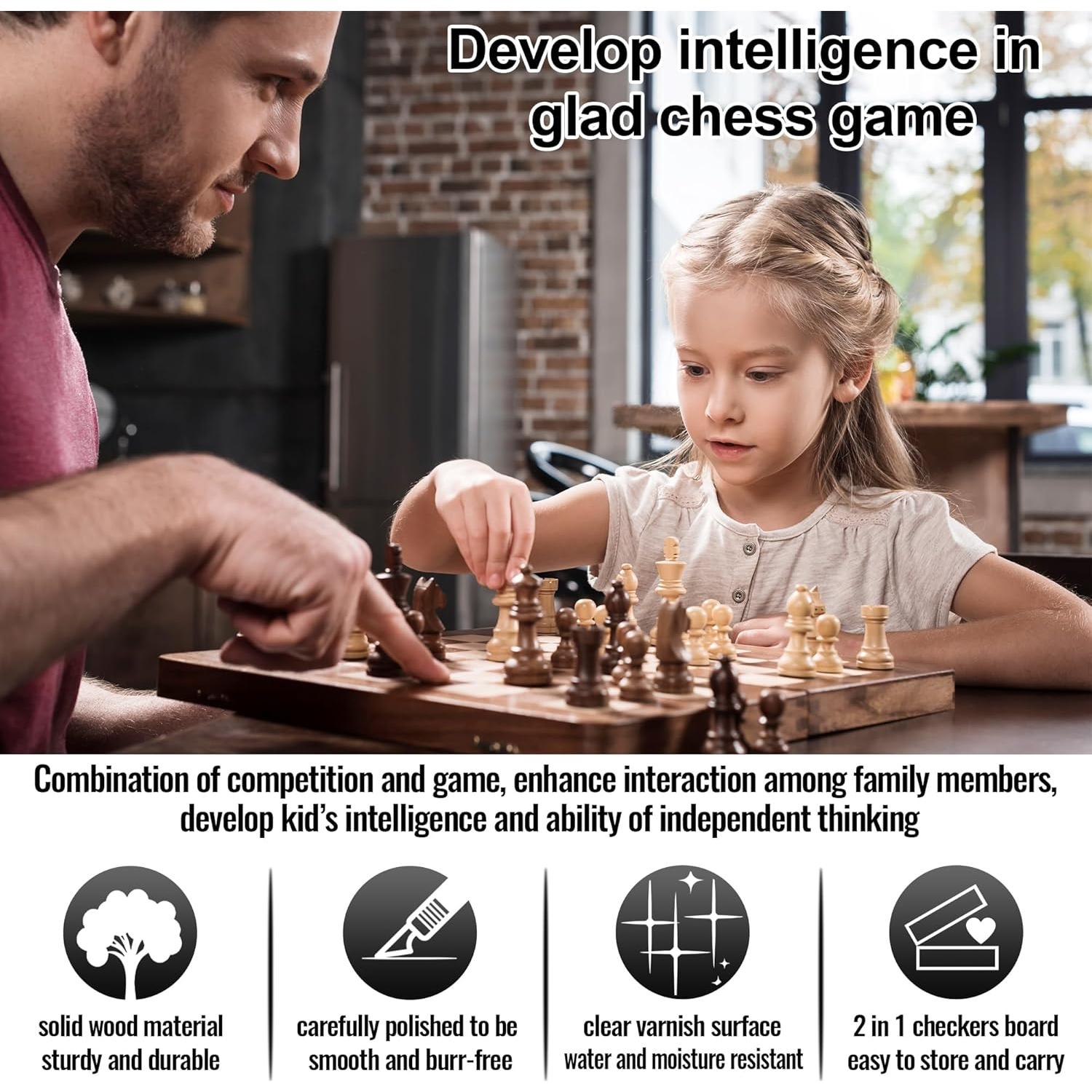 Juego de Ajedrez y Damas Magnético QUMMFA 2 en 1 Plegable