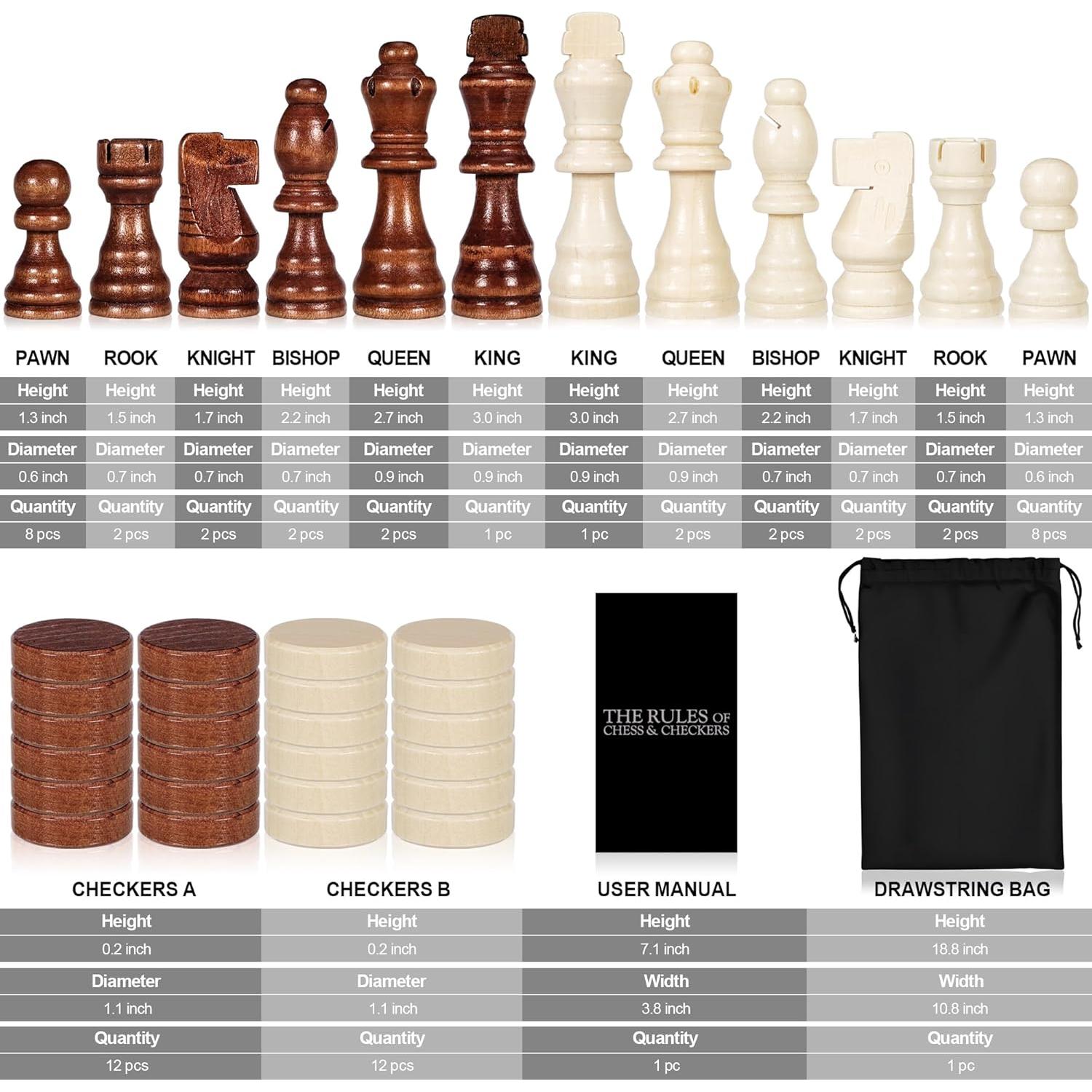 Juego de Ajedrez y Damas Magnético QUMMFA 2 en 1 Plegable