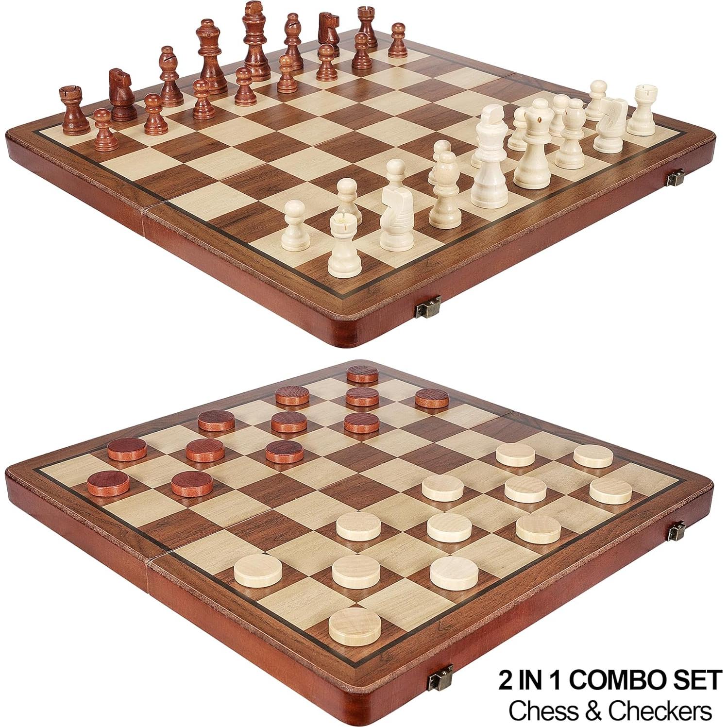 Juego de Ajedrez y Damas Magnético QUMMFA 2 en 1 Plegable