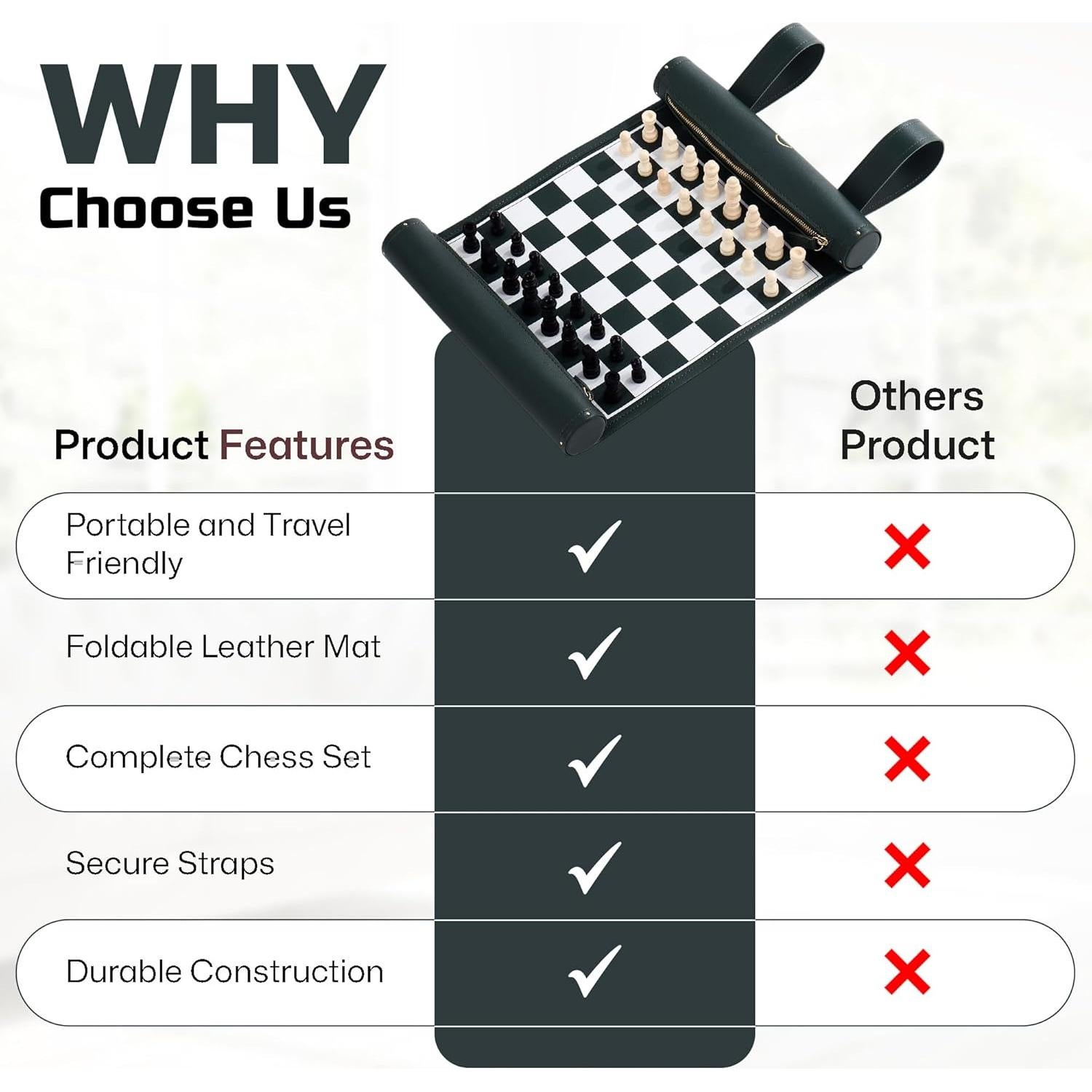 Juego de Ajedrez Plegable ThreeMoves de Cuero 56x28 cm Verde