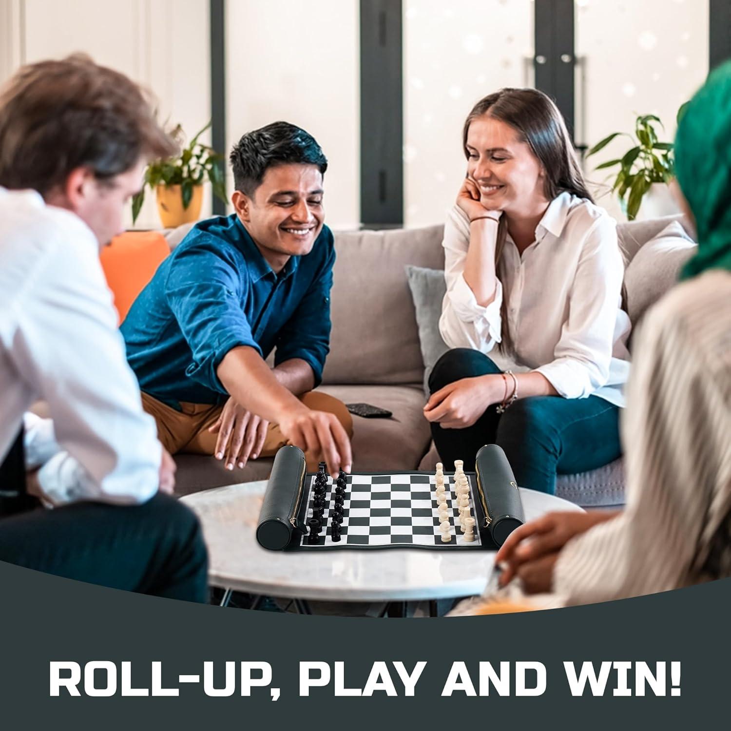 Juego de Ajedrez Plegable ThreeMoves de Cuero 56x28 cm Verde