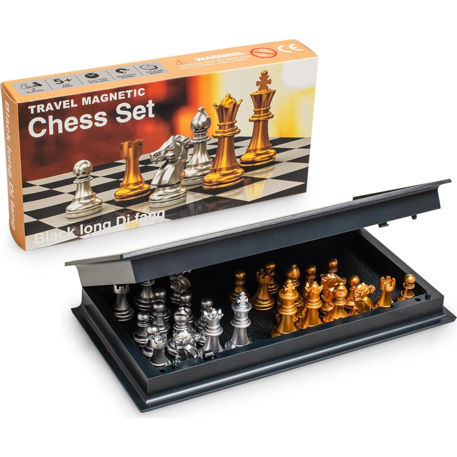 Juego de Ajedrez Magnético Plegable de Viaje 25 cm - Black long Di fang