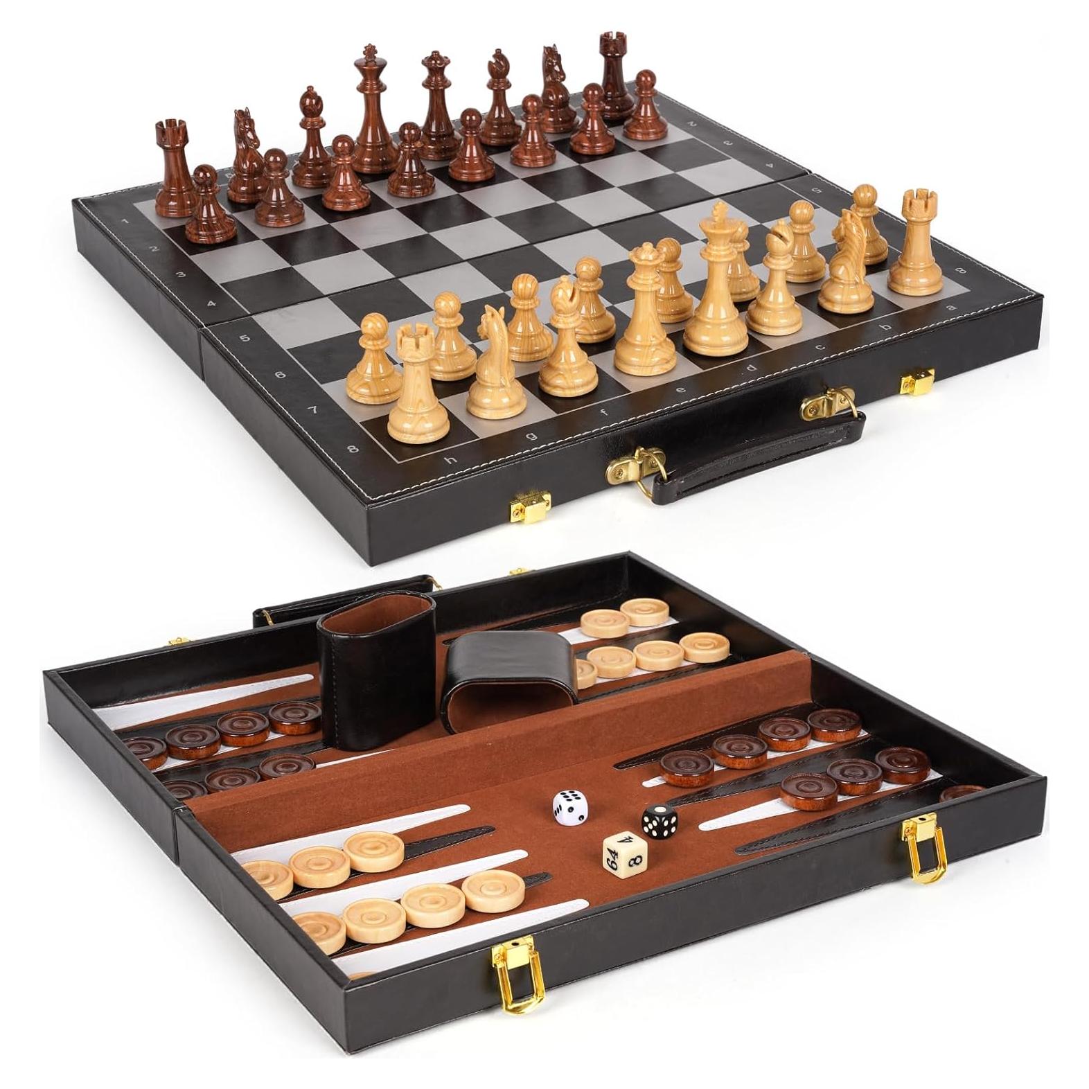 Juego de Mesa 3-en-1 Ajedrez Damas Backgammon Agirlgle