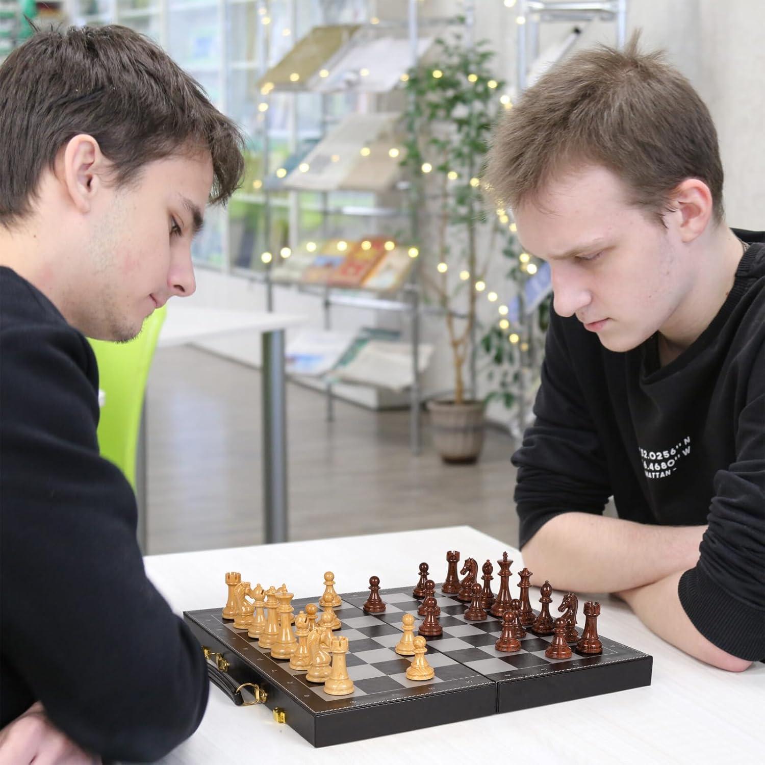 Juego de Mesa 3-en-1 Ajedrez Damas Backgammon Agirlgle