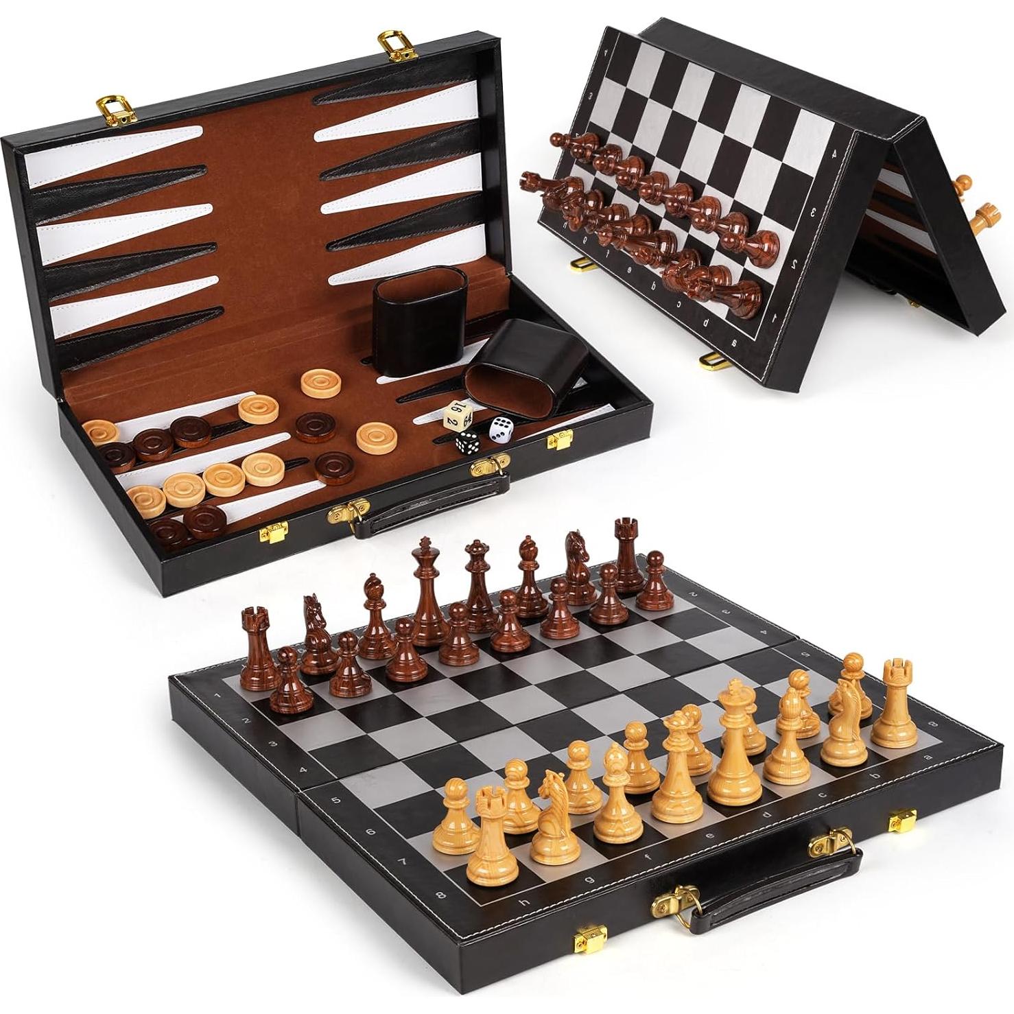 Juego de Mesa 3-en-1 Ajedrez Damas Backgammon Agirlgle