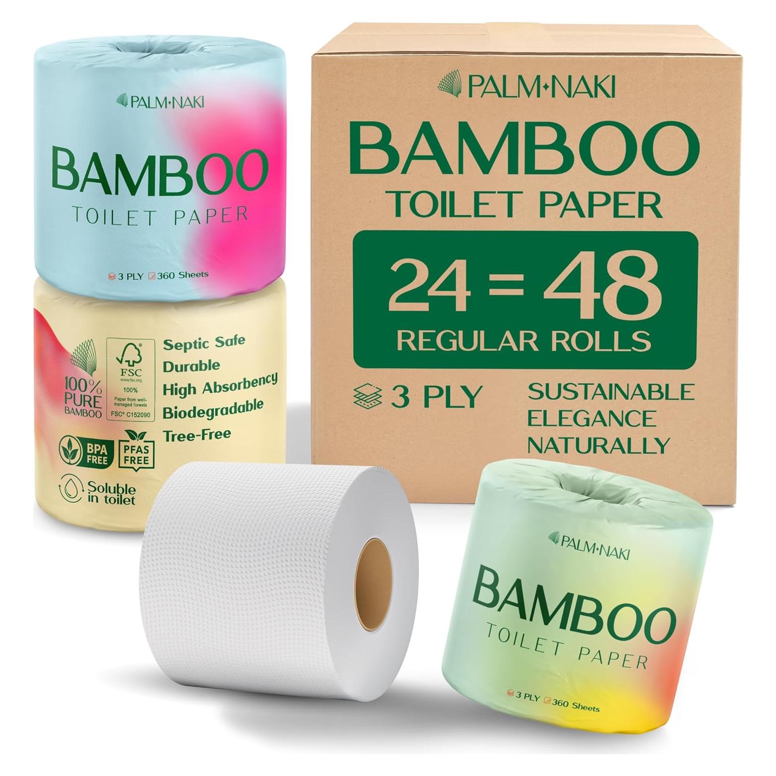 Papel Higiénico de Bambú Palm Naki 3 Capas 24 Rollos 360 Hojas