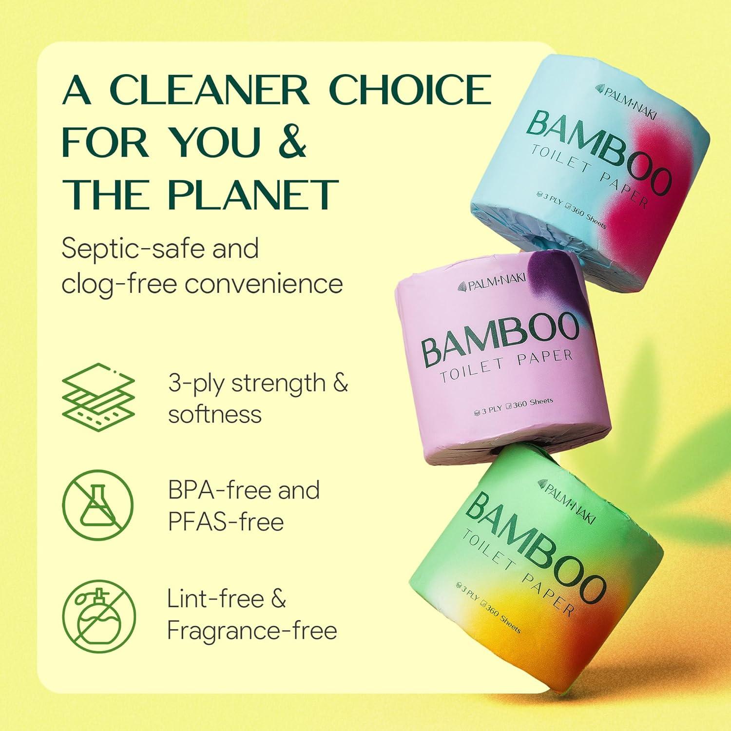 Papel Higiénico de Bambú Palm Naki 3 Capas 24 Rollos 360 Hojas