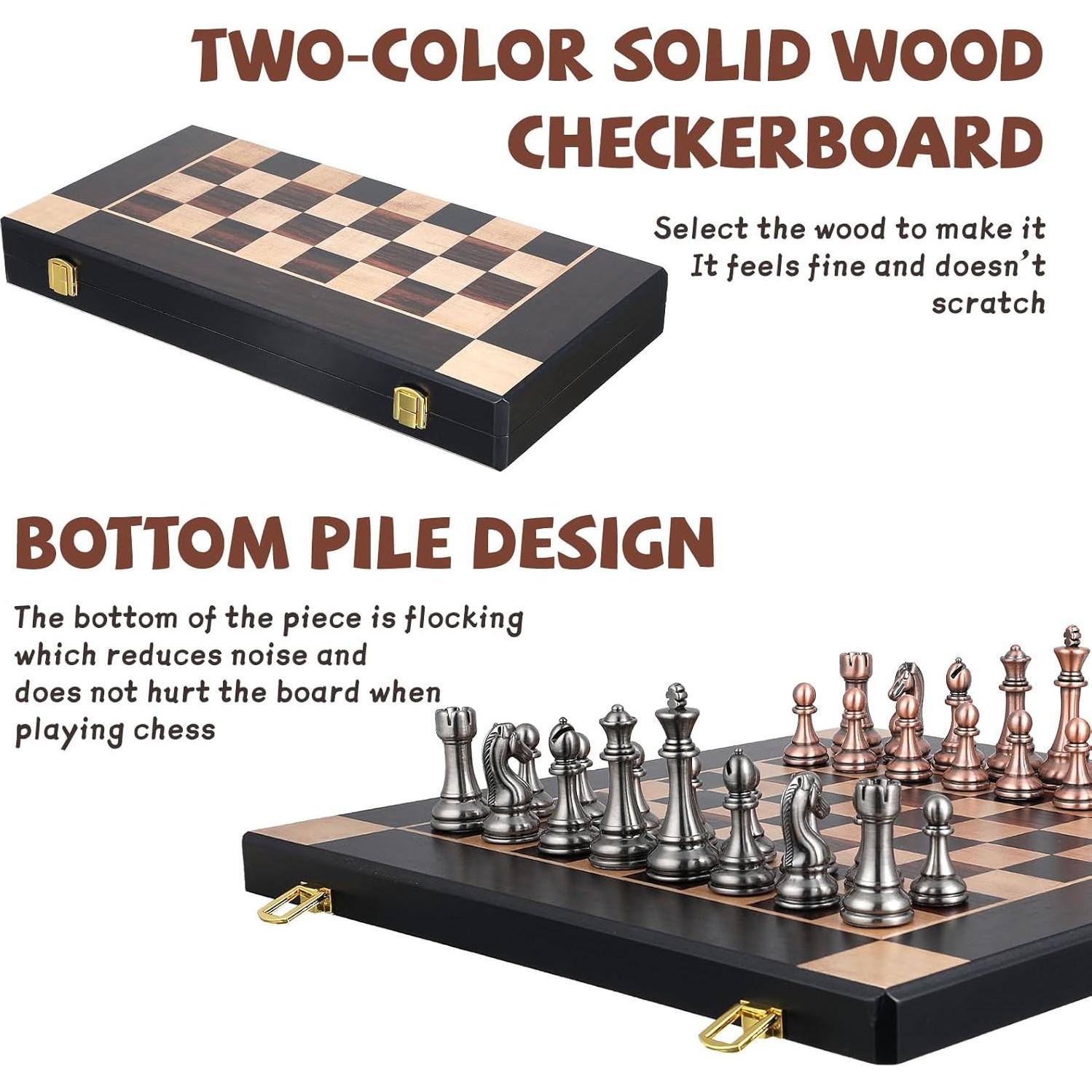 Juego de Ajedrez de Madera Plegable Agirlgle 38x19cm con Piezas de Metal