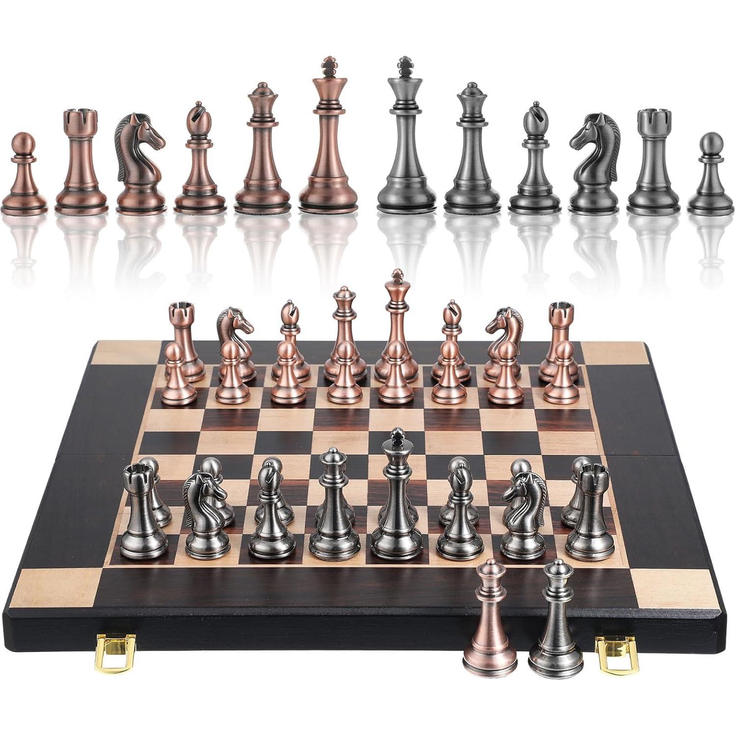 Juego de Ajedrez de Madera Plegable Agirlgle 38x19cm con Piezas de Metal