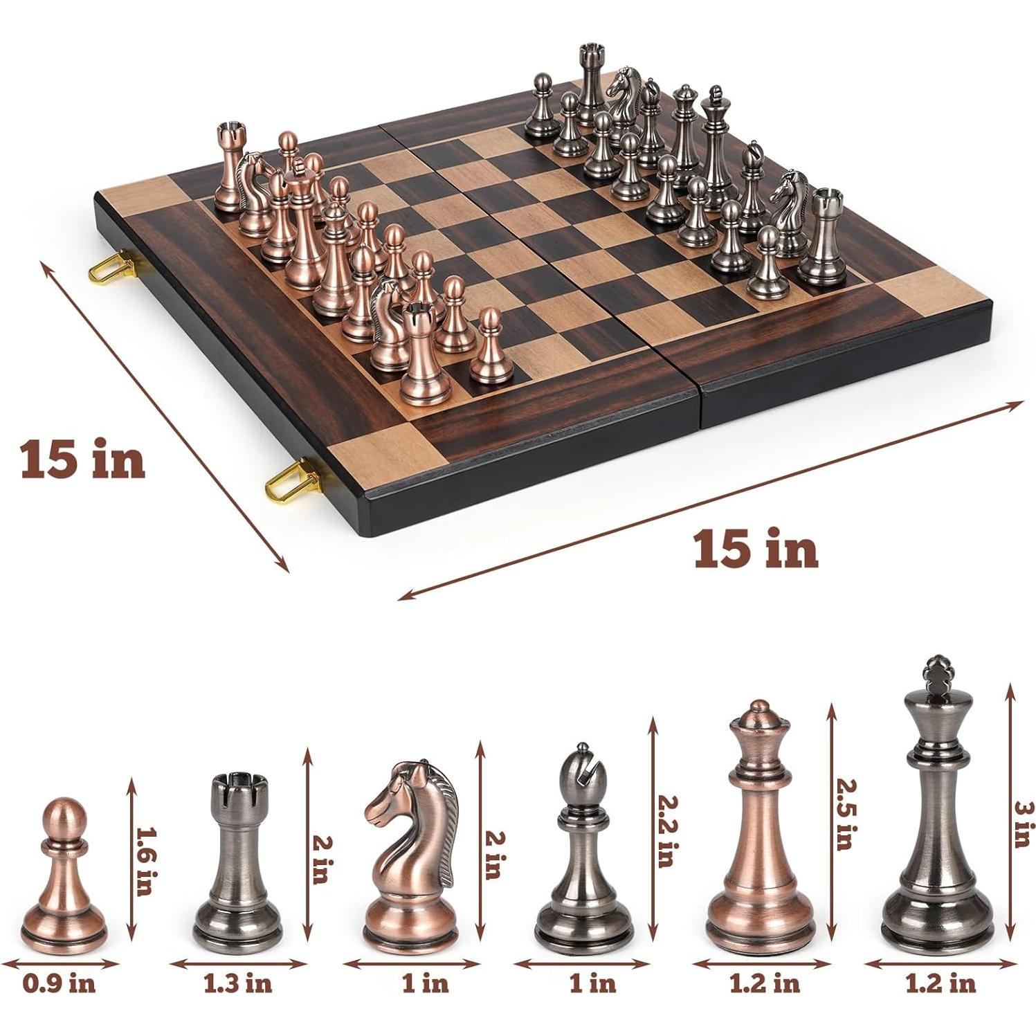 Juego de Ajedrez de Madera Plegable Agirlgle 38x19cm con Piezas de Metal