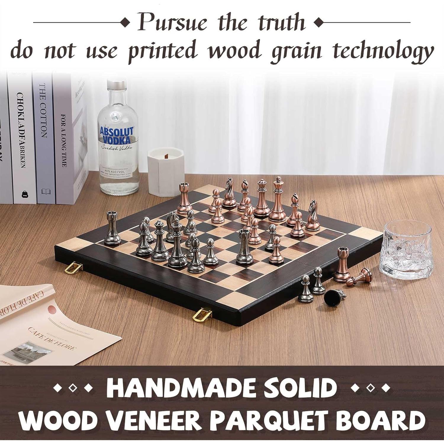 Juego de Ajedrez de Madera Plegable Agirlgle 38x19cm con Piezas de Metal