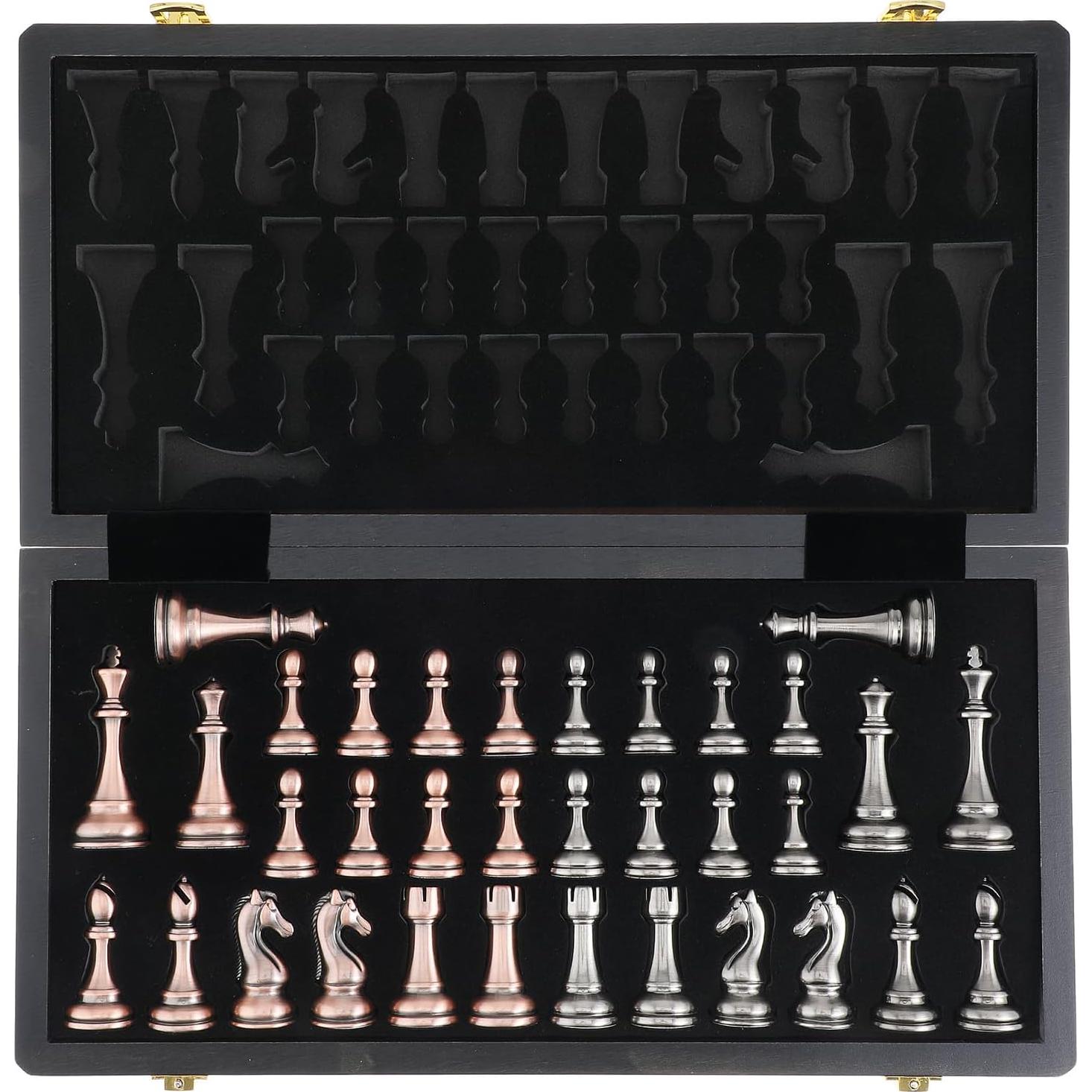 Juego de Ajedrez de Madera Plegable Agirlgle 38x19cm con Piezas de Metal