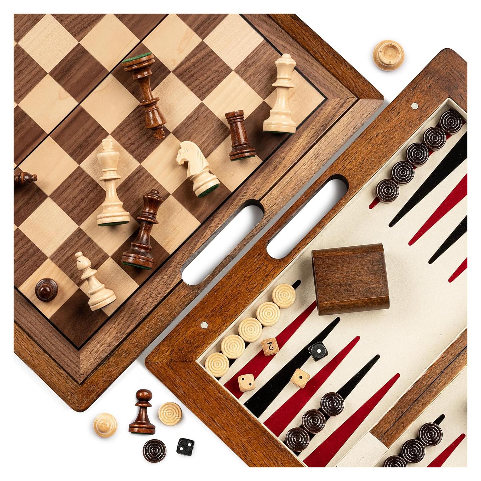 Juego de Ajedrez 3-en-1 Lingle de Madera Plegable 39x39 cm