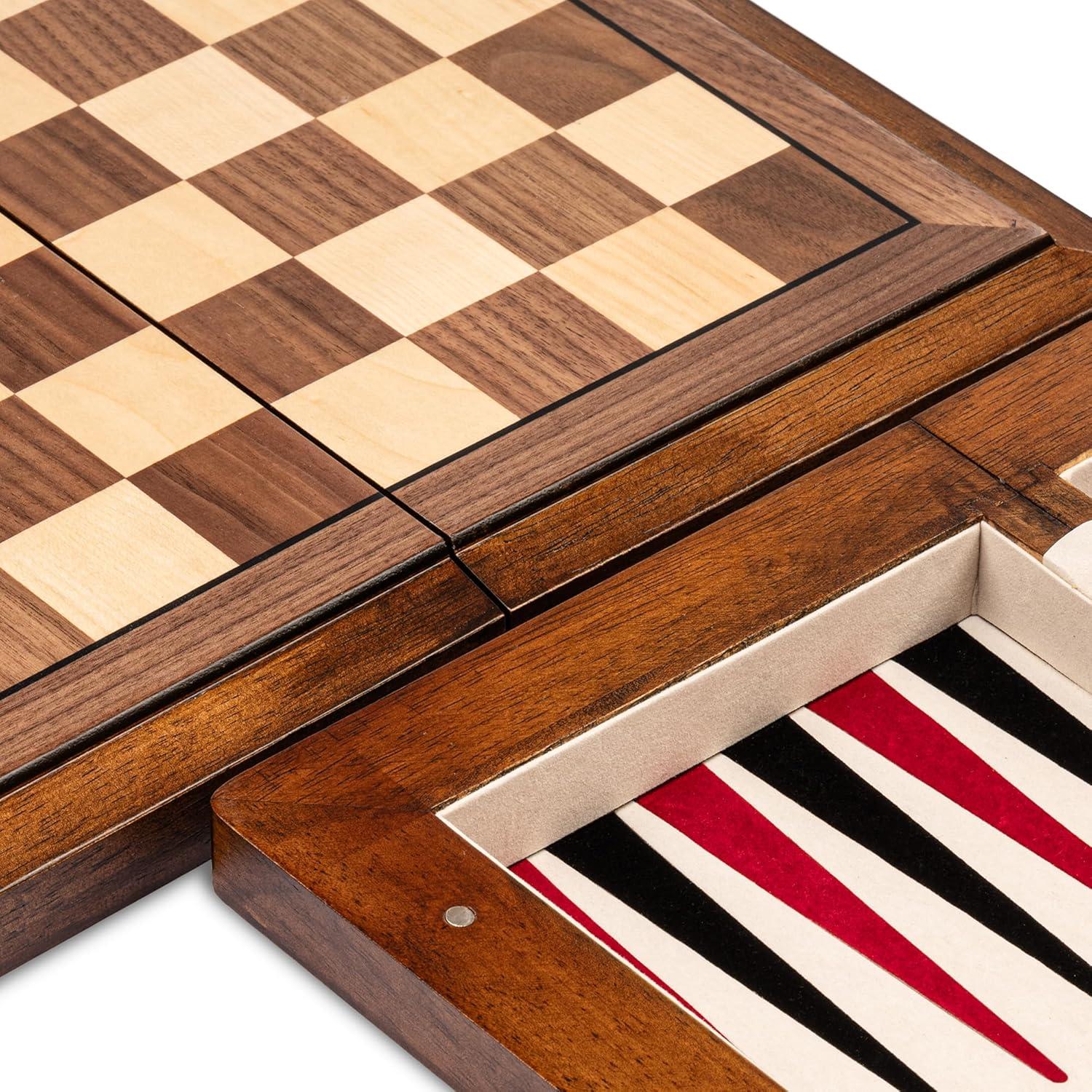 Juego de Ajedrez 3-en-1 Lingle de Madera Plegable 39x39 cm