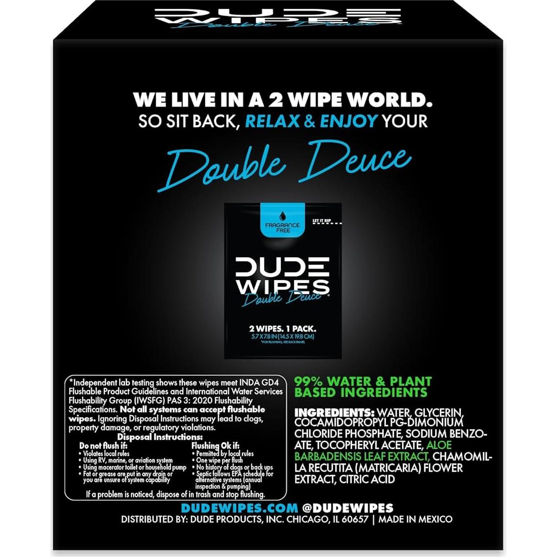 Toallitas Desechables DUDE Wipes - 80 Unidades Sin Fragancia