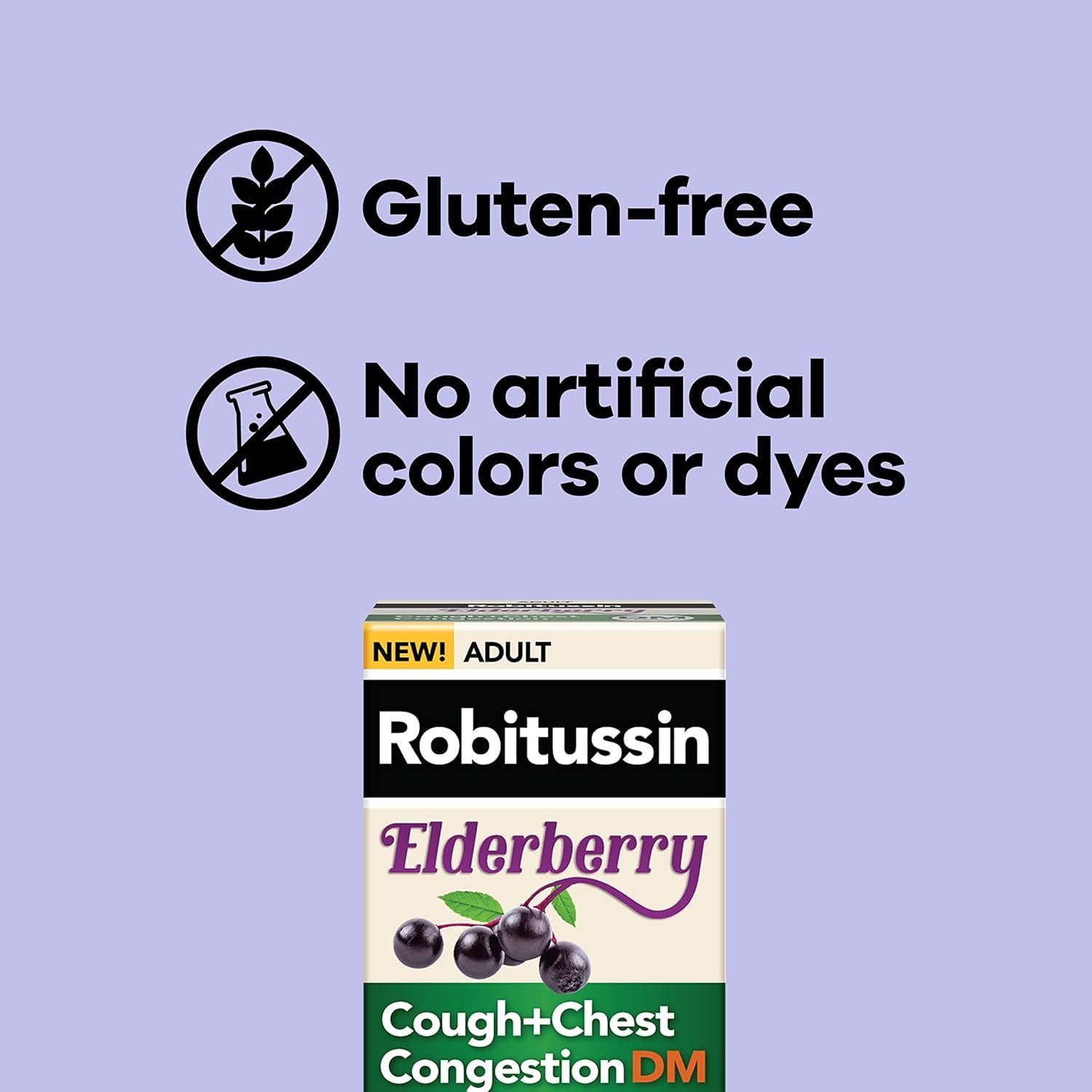 Robitussin Maximum Strength Elderberry Cough Plus Chest Congestion DM, Cough Suppressant for Adults, Providing Non Drowsy Liquid Cough and Chest Congestion Relief - 2x8 Fl Oz
