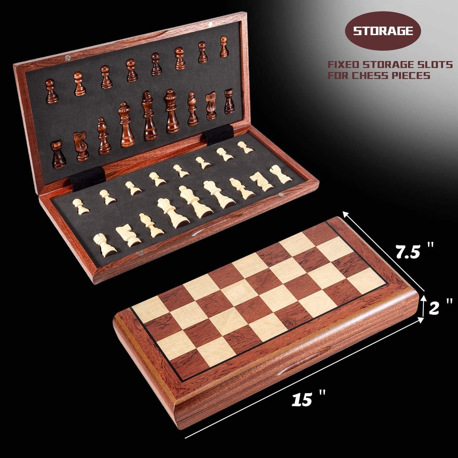 Juego de Ajedrez Magnético de Madera AMEROUS 38.1 cm Plegable