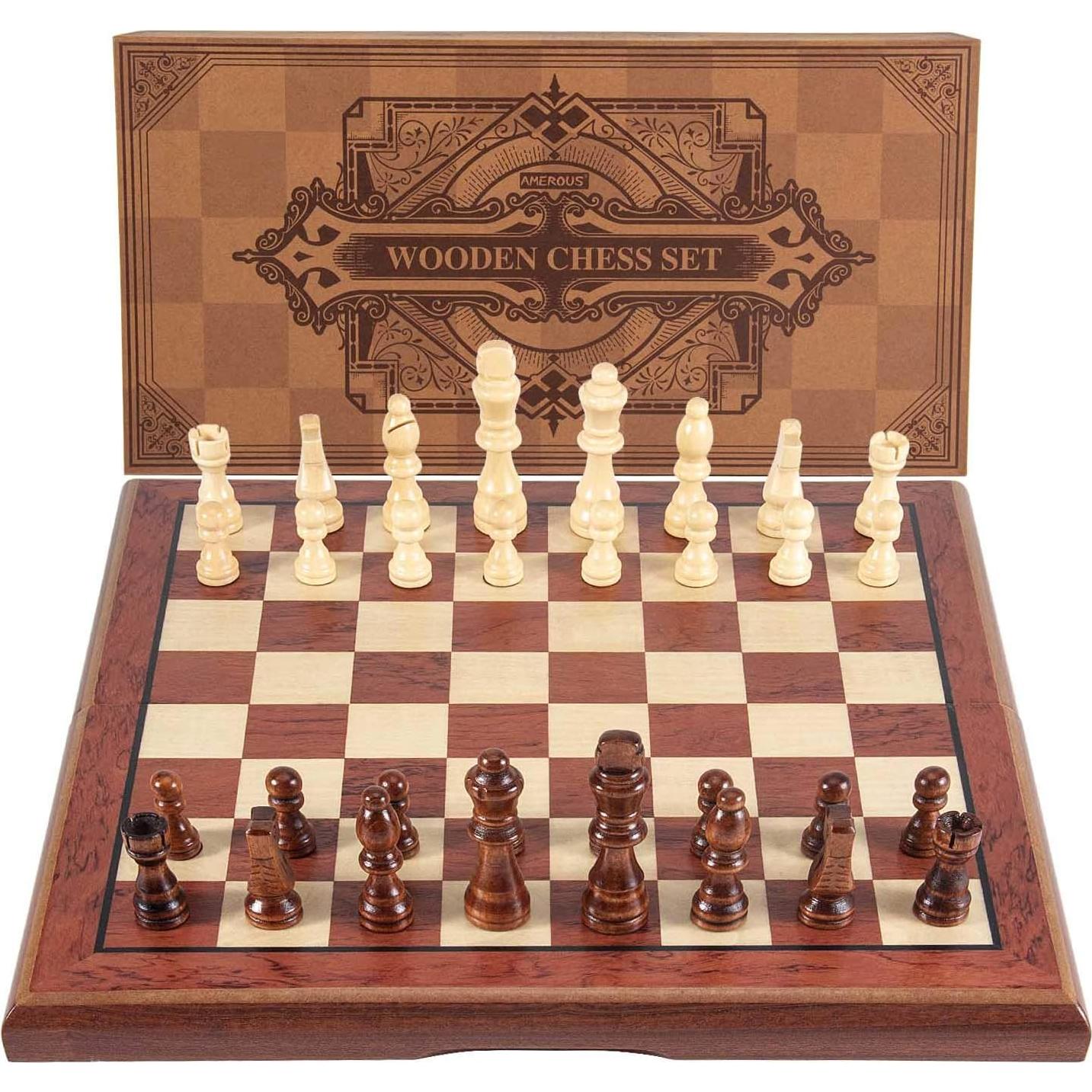 Juego de Ajedrez Magnético de Madera AMEROUS 38.1 cm Plegable