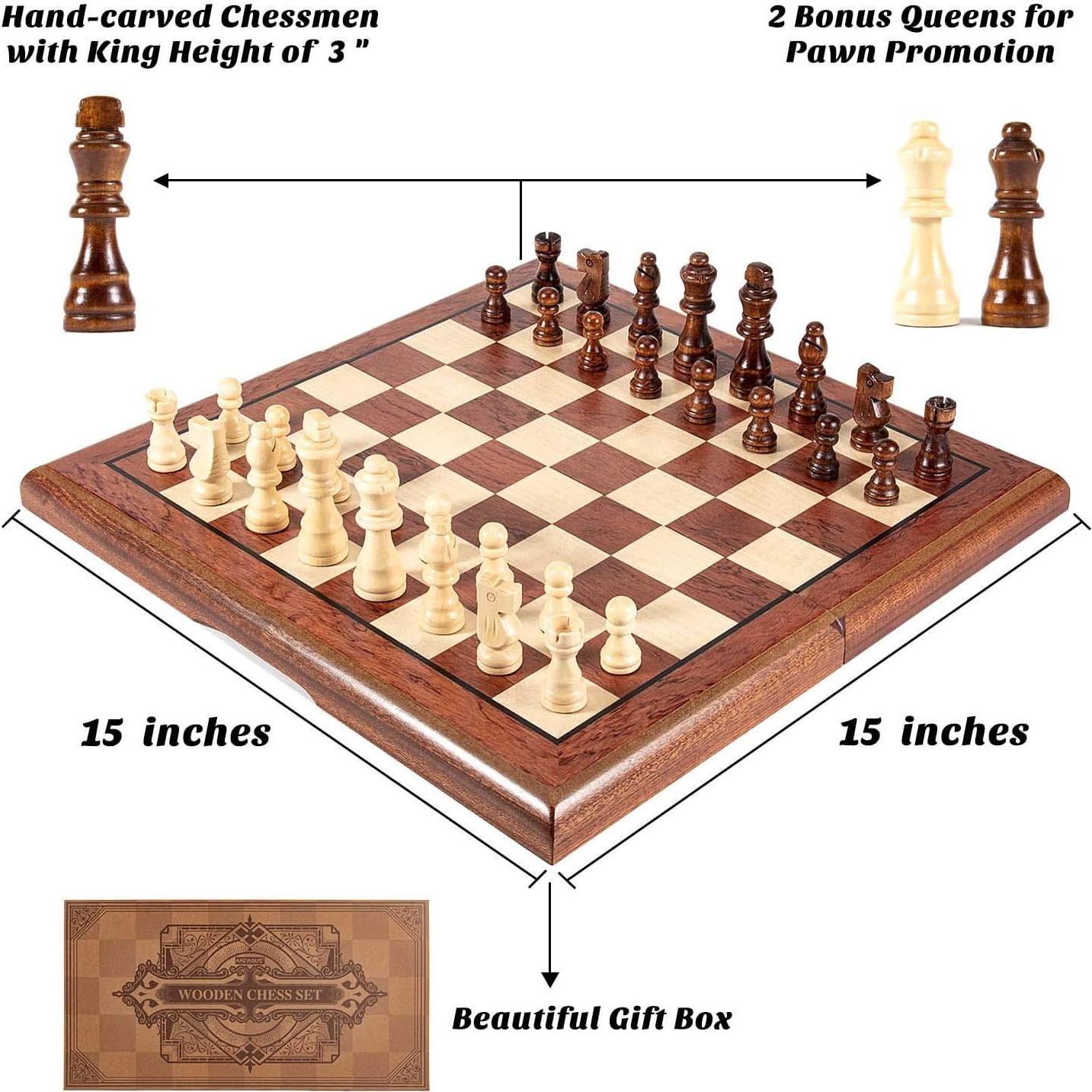 Juego de Ajedrez Magnético de Madera AMEROUS 38.1 cm Plegable