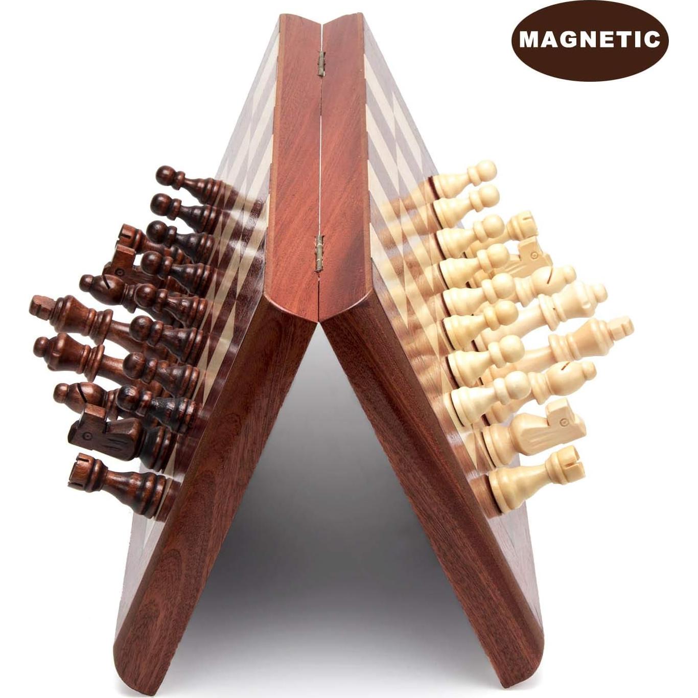 Juego de Ajedrez Magnético de Madera AMEROUS 38.1 cm Plegable
