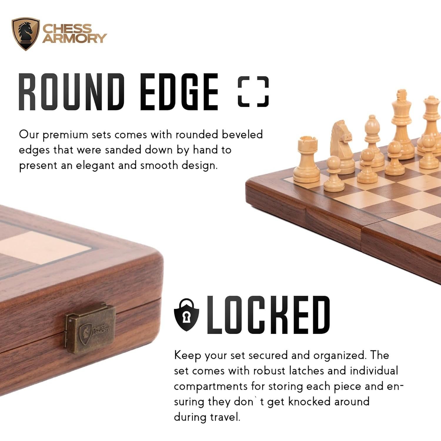 Juego de Ajedrez Magnético 38x38cm Chess Armory - Madera de Nogal