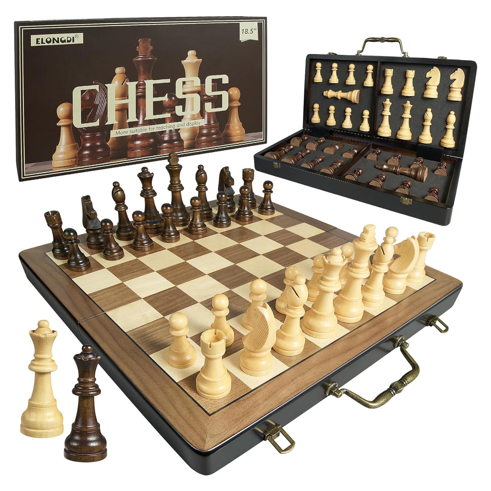 Juego de Ajedrez de Madera ELONGDI 46.99 cm Plegable con Asa