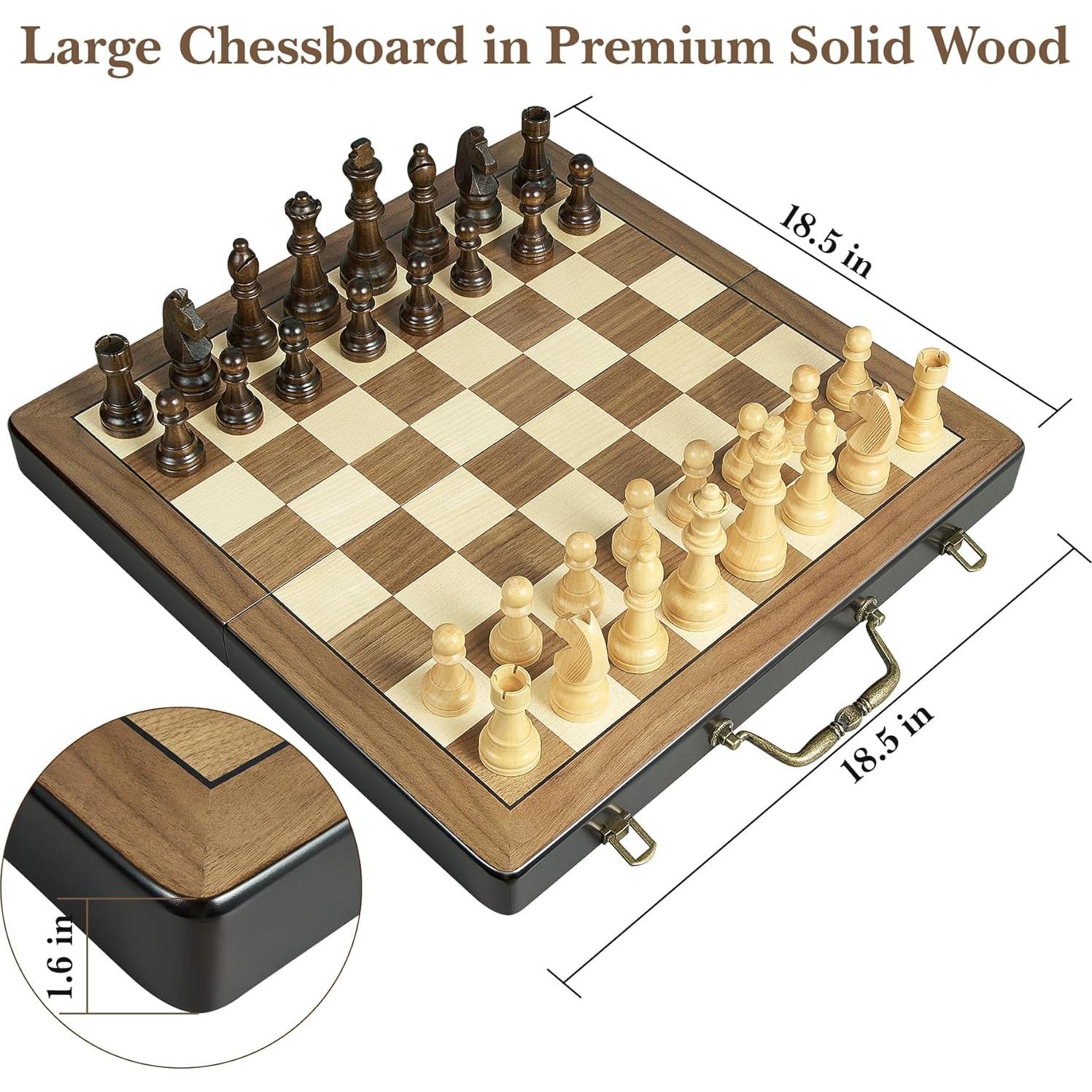 Juego de Ajedrez de Madera ELONGDI 46.99 cm Plegable con Asa