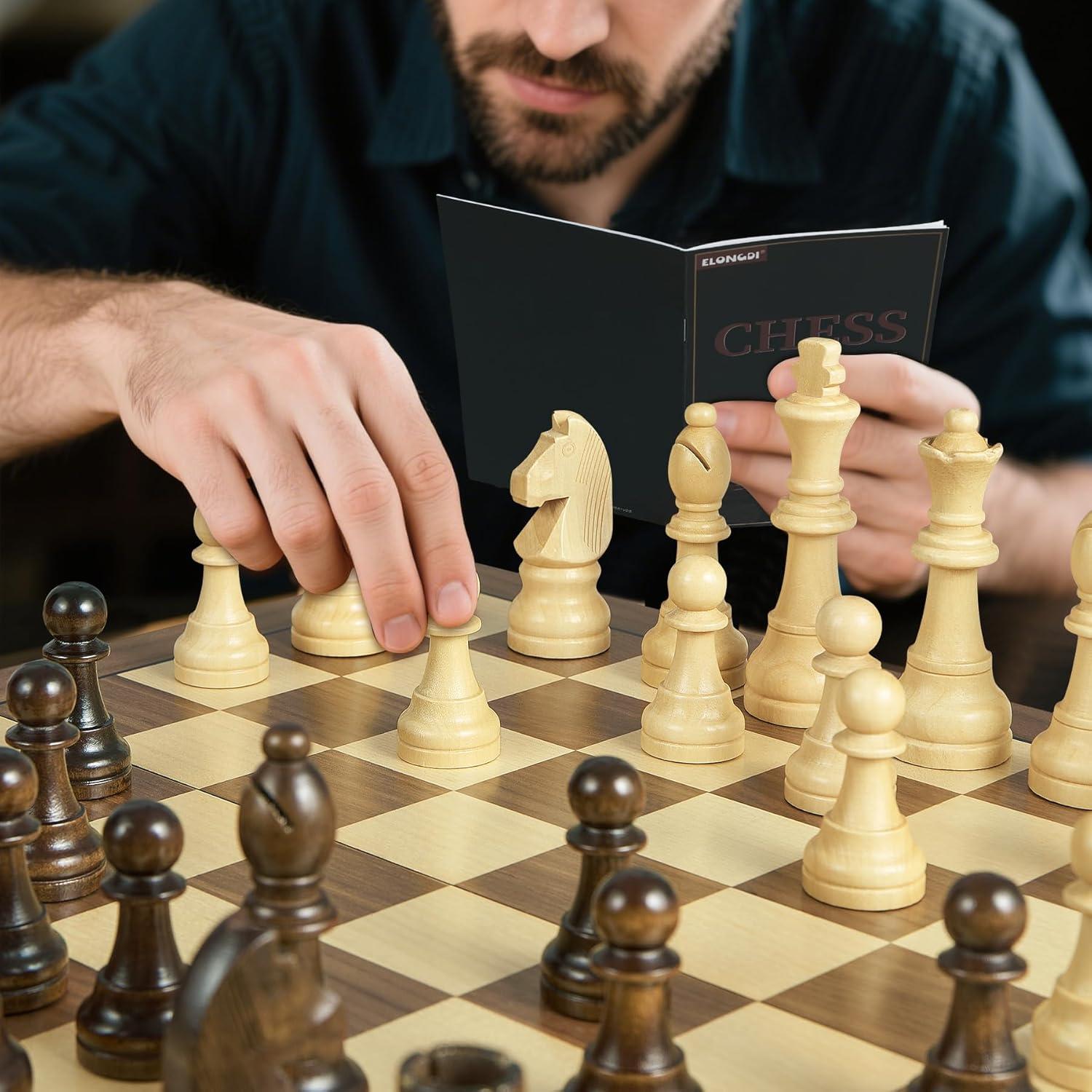 Juego de Ajedrez de Madera ELONGDI 46.99 cm Plegable con Asa