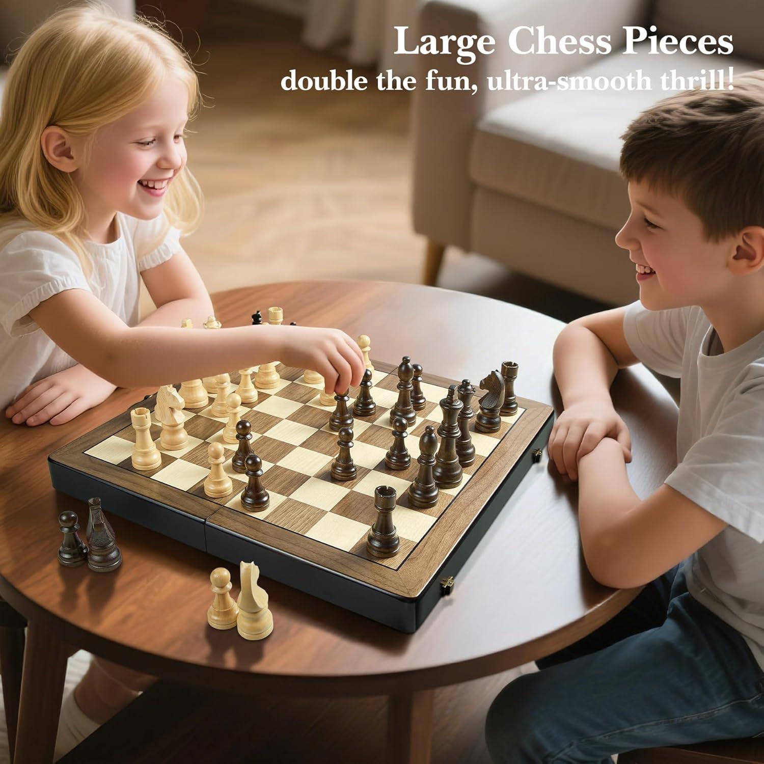 Juego de Ajedrez de Madera ELONGDI 46.99 cm Plegable con Asa