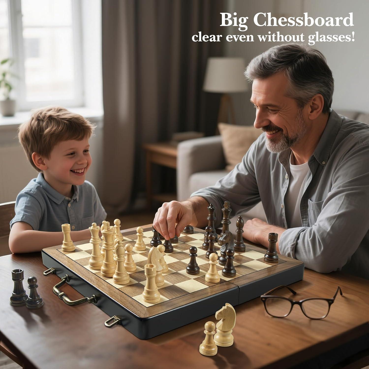 Juego de Ajedrez de Madera ELONGDI 46.99 cm Plegable con Asa