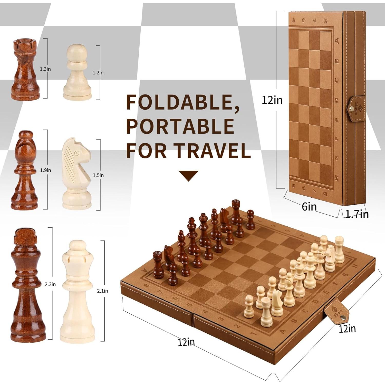 Juego de Ajedrez y Damas Magnético 2 en 1 Rinten 30 cm